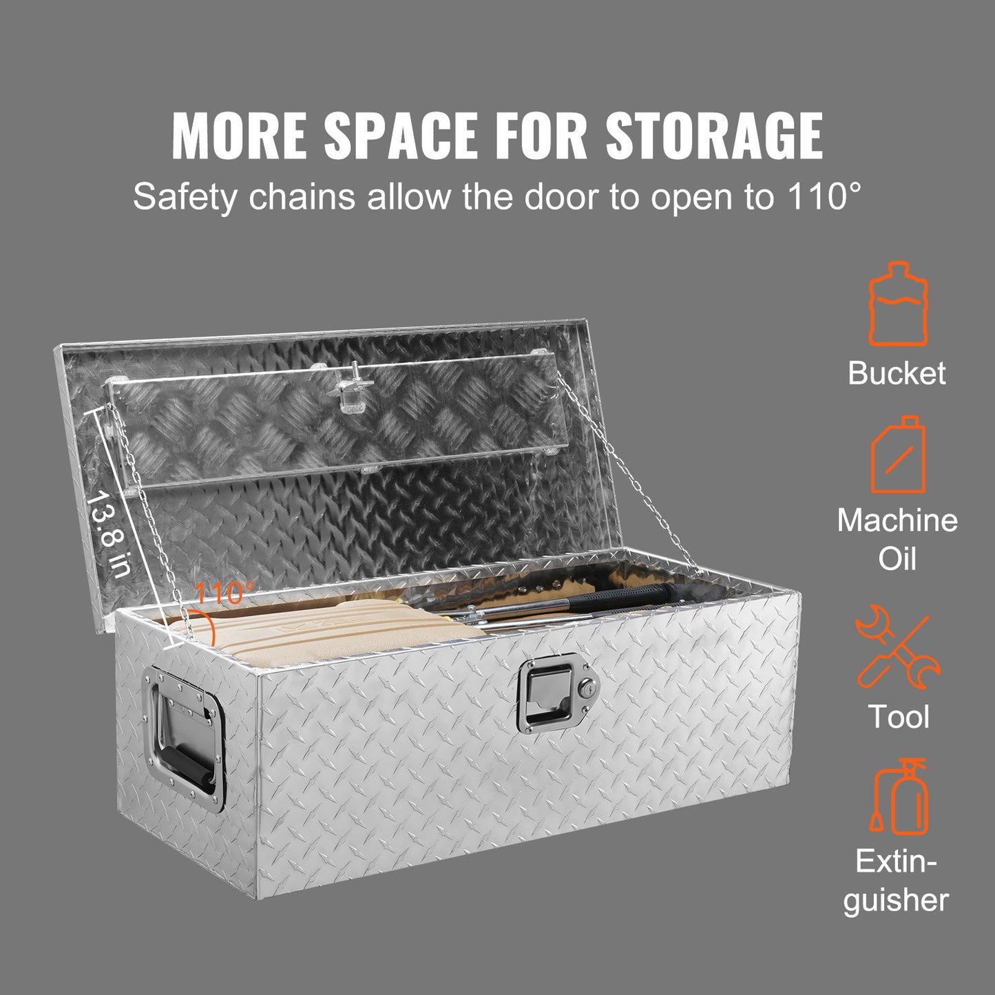 VEVOR Heavy Duty Aluminum Truck Bed Tool Box, Diamond Plate Tool Box with Side Handle