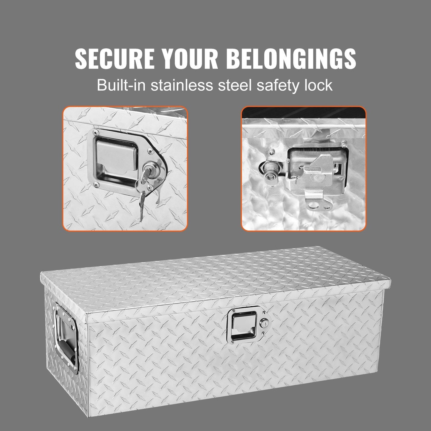 Heavy Duty Aluminum Truck Tool Box with Lock & Side Handle, 76cm x 33cm x 24cm
