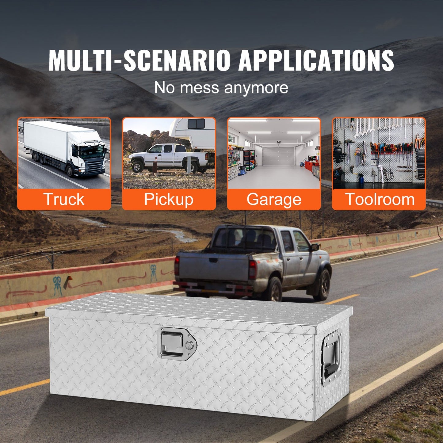 VEVOR Heavy Duty Aluminum Truck Bed Tool Box, Diamond Plate Tool Box with Side Handle