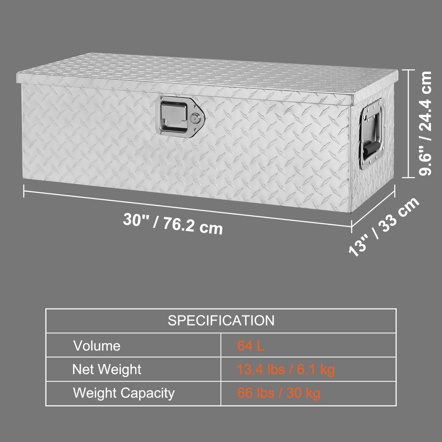 VEVOR Heavy Duty Aluminum Truck Bed Tool Box, Diamond Plate Tool Box with Side Handle