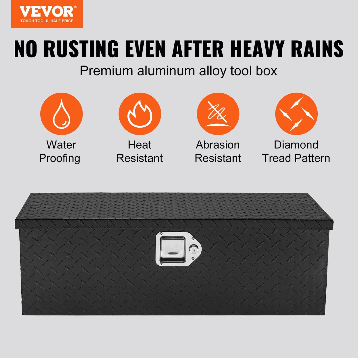 VEVOR Heavy Duty Aluminum Truck Bed Tool Box, Diamond Plate Tool Box with Side Handle