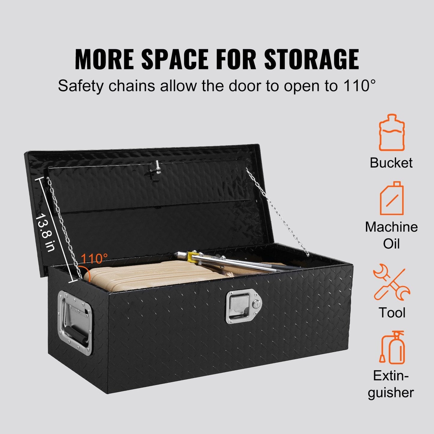 Heavy Duty Aluminum Tool Box with Lock and Side Handle, 762 x 330 x 244 mm, Black