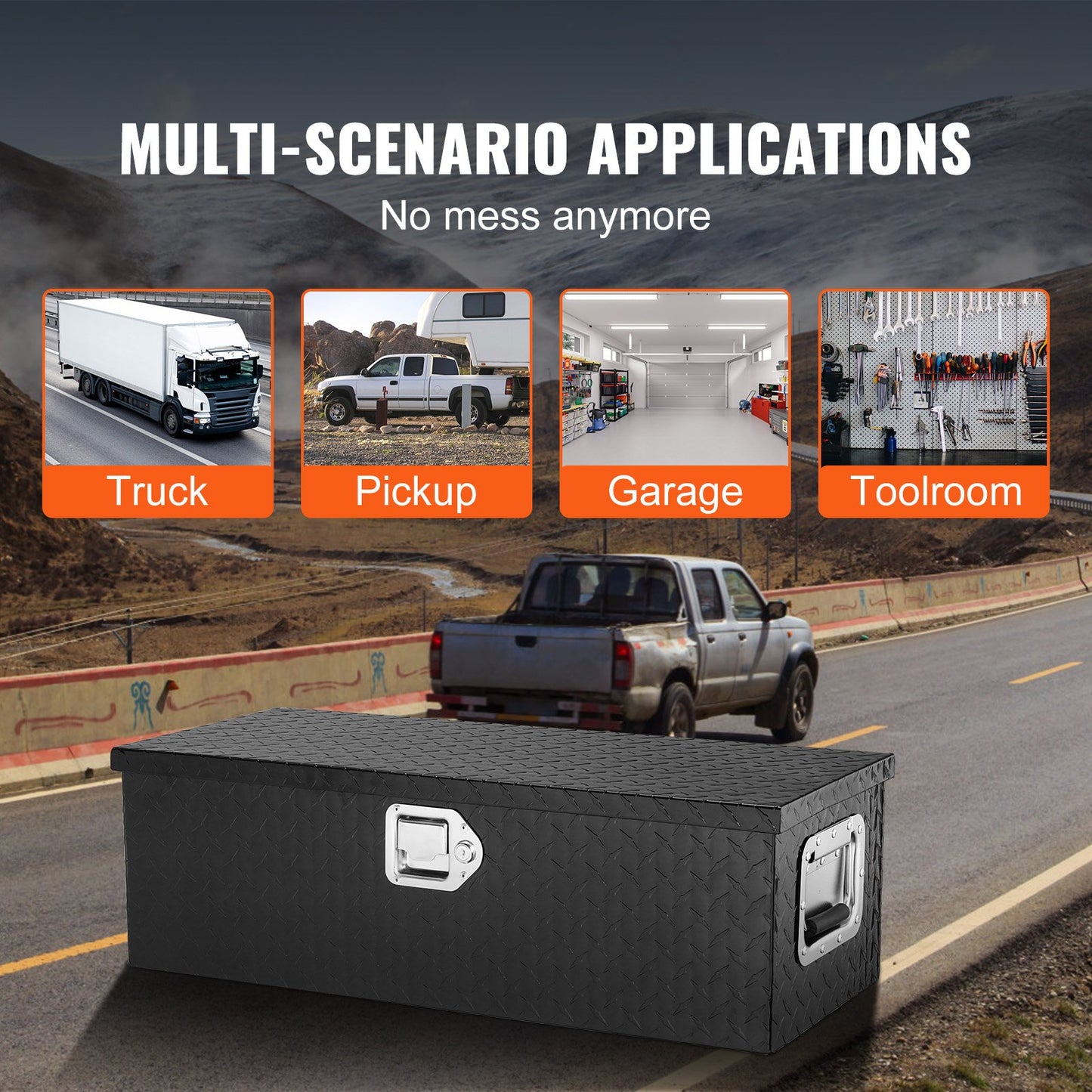 VEVOR Heavy Duty Aluminum Truck Bed Tool Box, Diamond Plate Tool Box with Side Handle