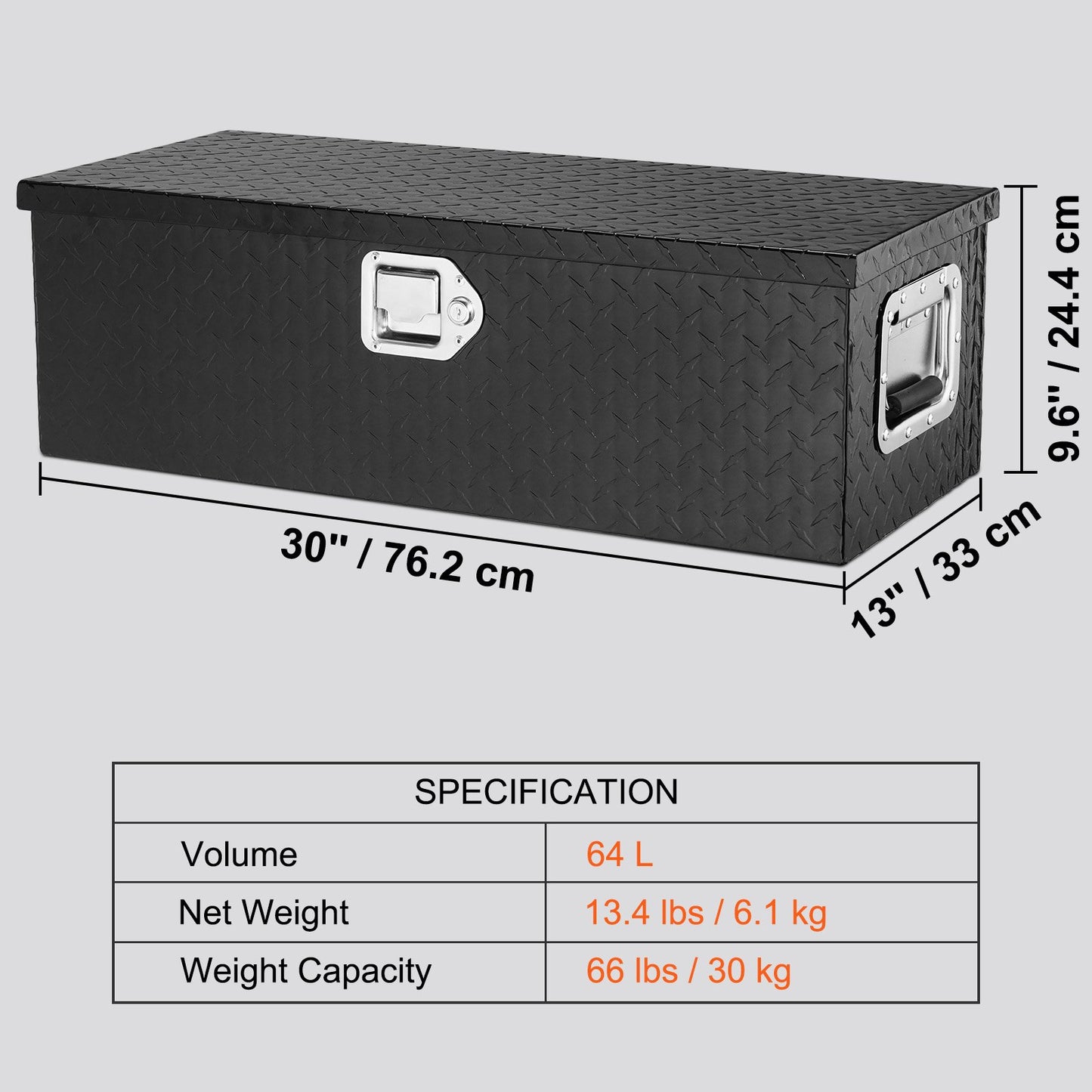 VEVOR Heavy Duty Aluminum Truck Bed Tool Box, Diamond Plate Tool Box with Side Handle