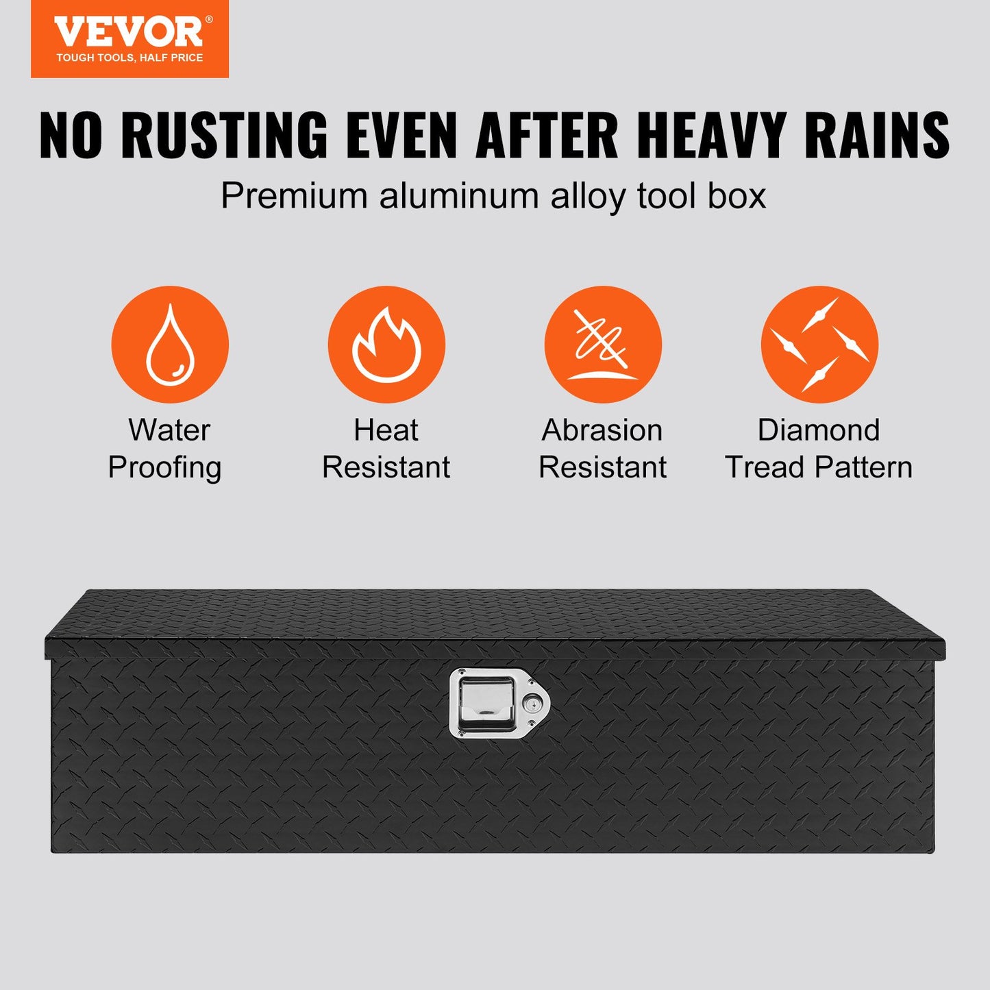 VEVOR Heavy Duty Aluminum Truck Bed Tool Box, Diamond Plate Tool Box with Side Handle