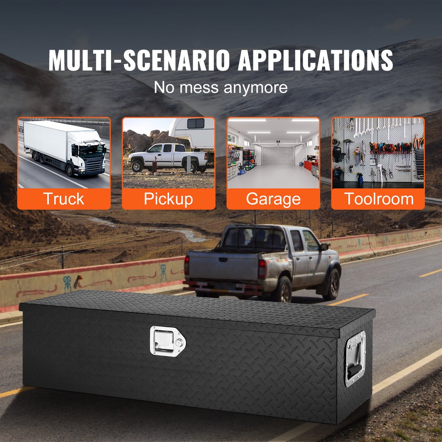 VEVOR Heavy Duty Aluminum Truck Bed Tool Box, Diamond Plate Tool Box with Side Handle
