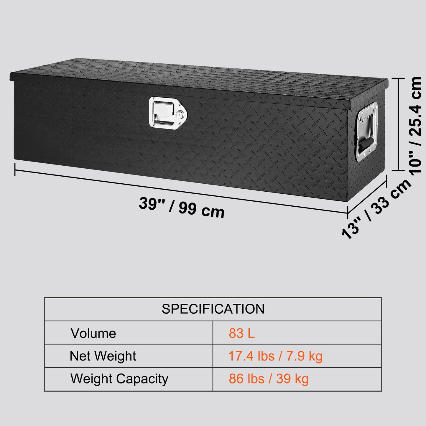 VEVOR Heavy Duty Aluminum Truck Bed Tool Box, Diamond Plate Tool Box with Side Handle