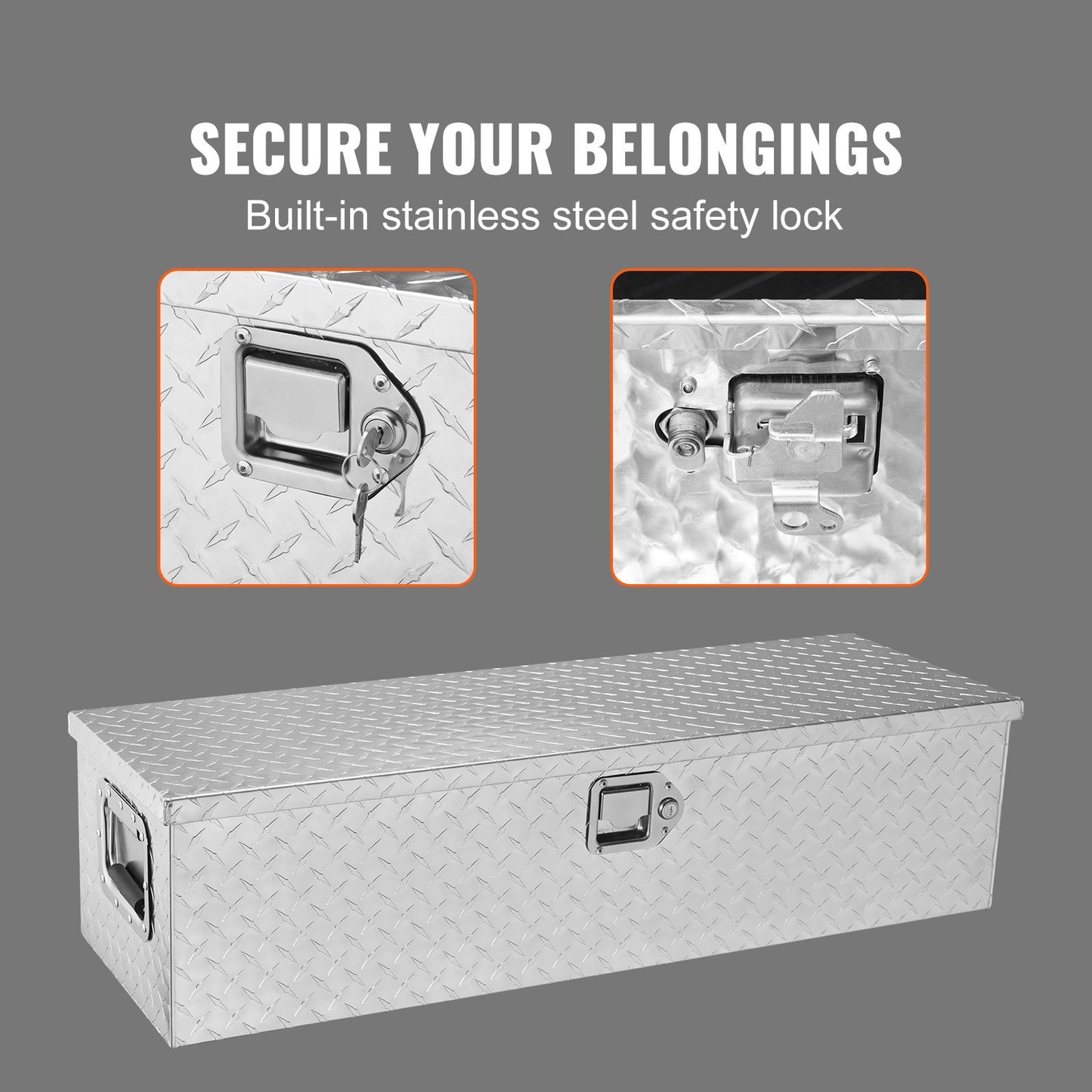 VEVOR Heavy Duty Aluminum Truck Bed Tool Box, Diamond Plate Tool Box with Side Handle