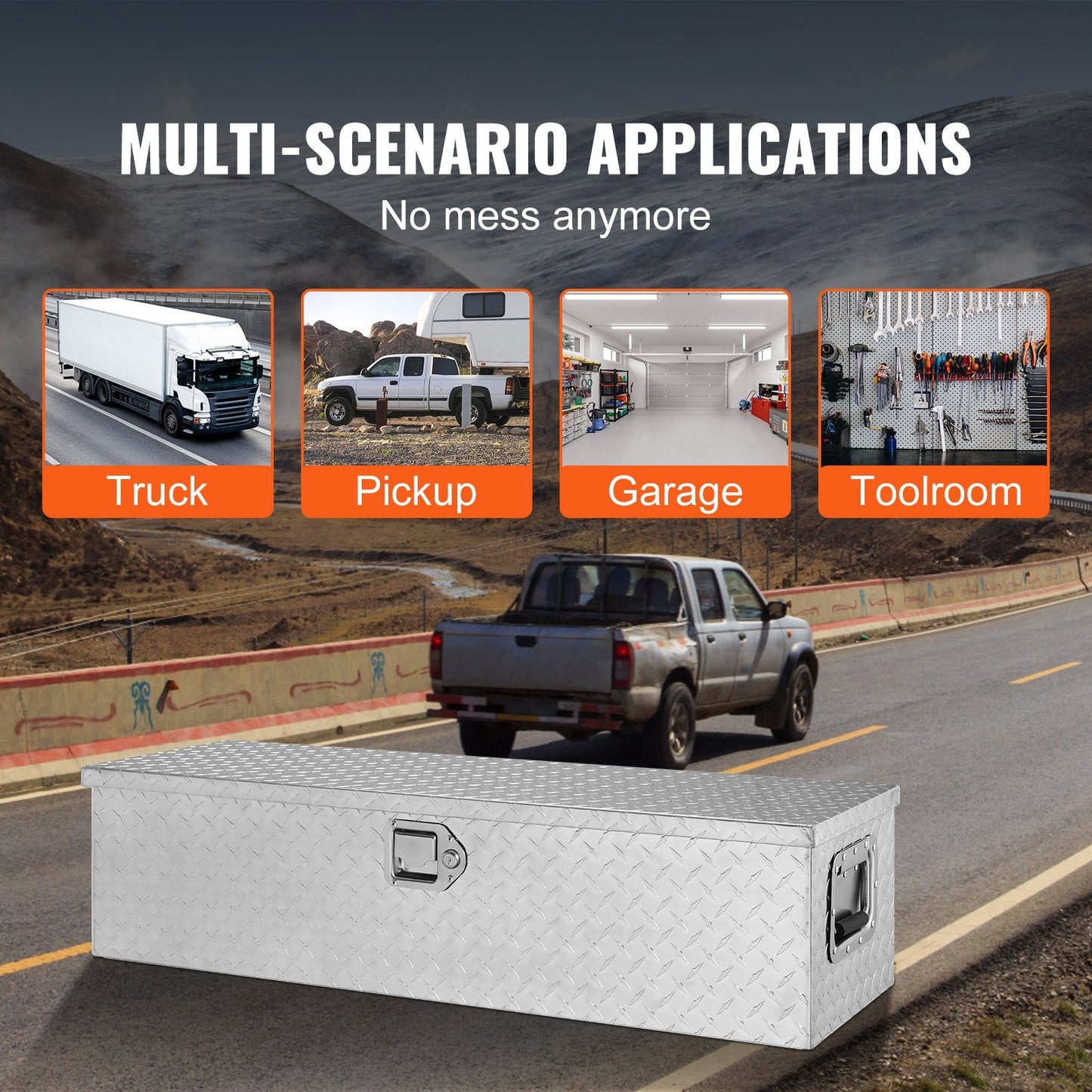 Heavy Duty Aluminum Truck Bed Storage Box with Lock and Side Handle, Silver