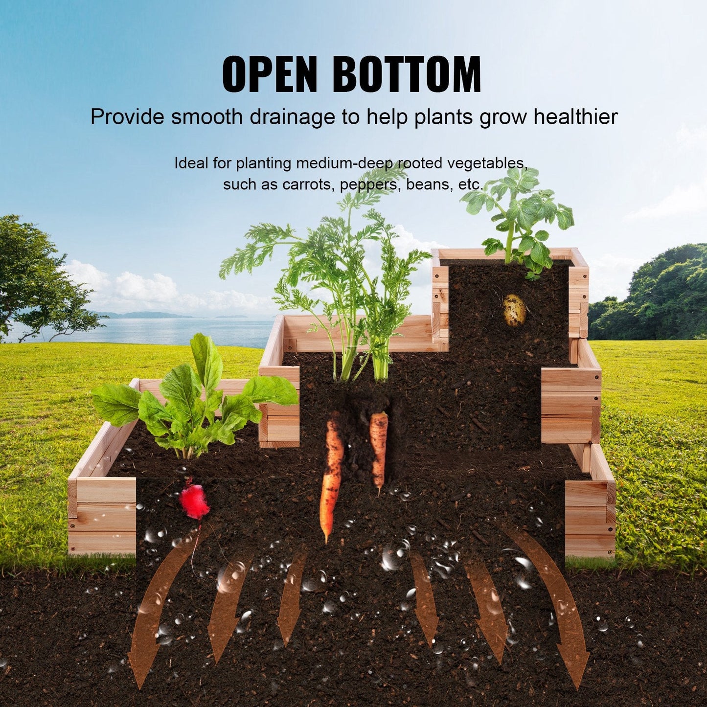 Wooden Raised Planter Box for Flowers, Vegetables & Herbs, 113x113x51 cm