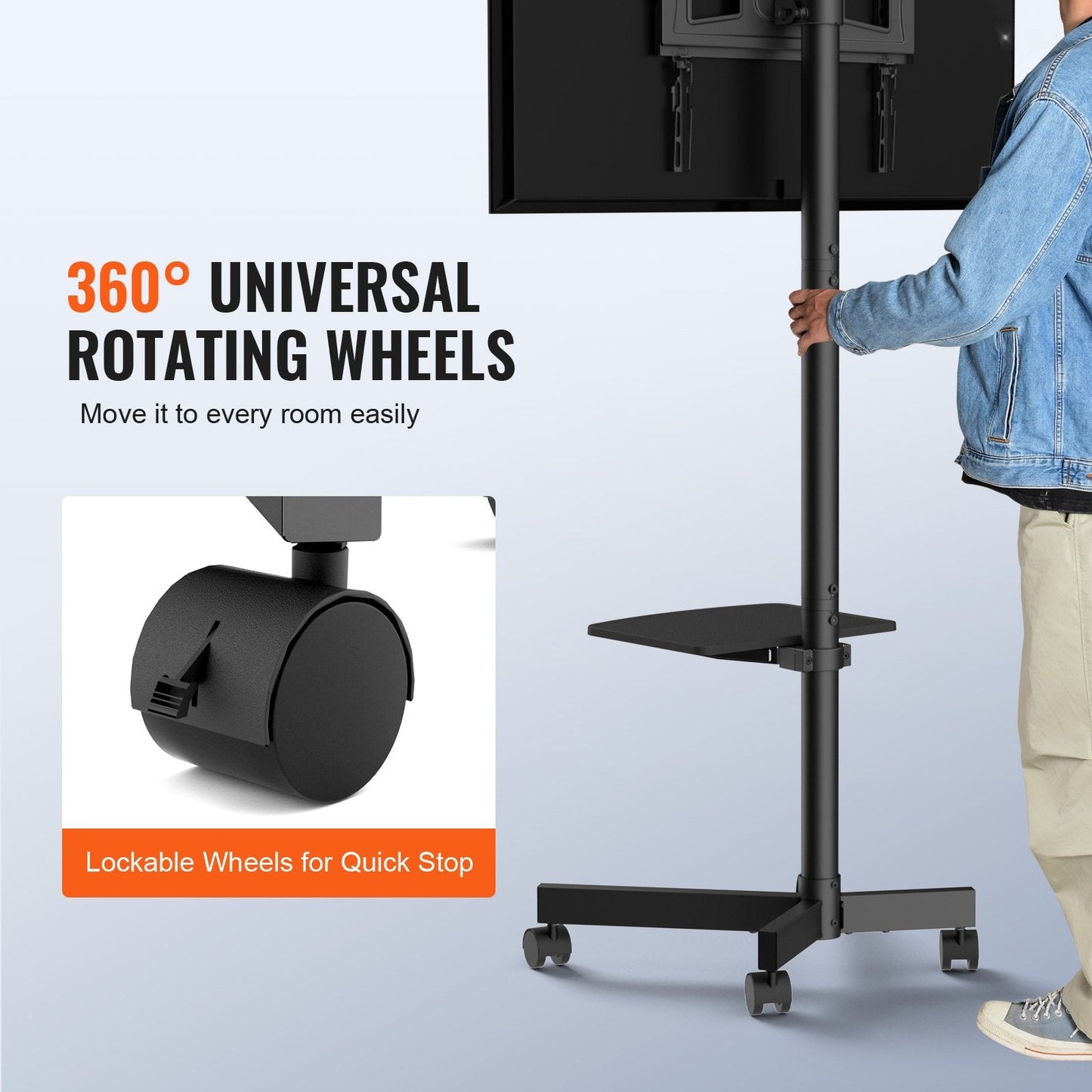 Adjustable Mobile TV Cart for 0.58-1.52m TVs, with Wheels and Device Tray