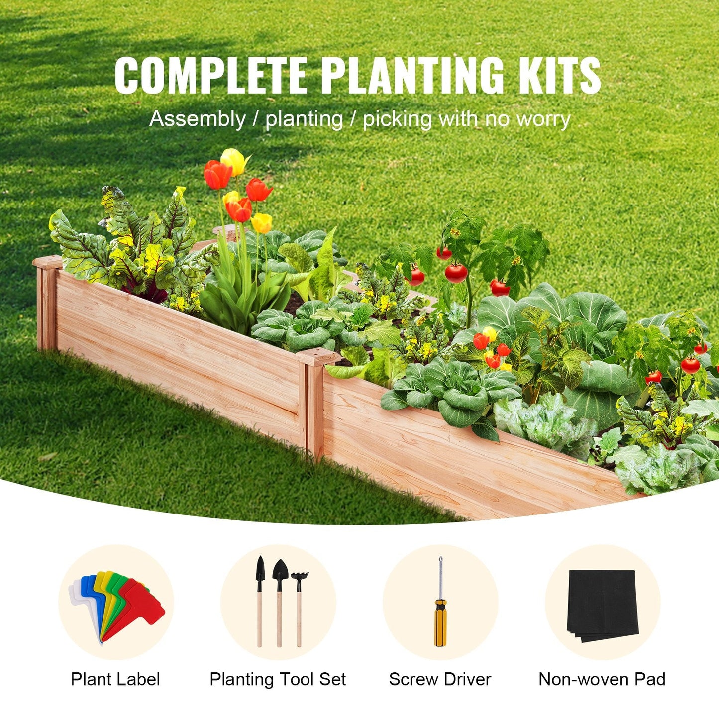Wooden Raised Planter Box, 2.4m x 0.6m x 0.25m, Fir Wood, Burlywood