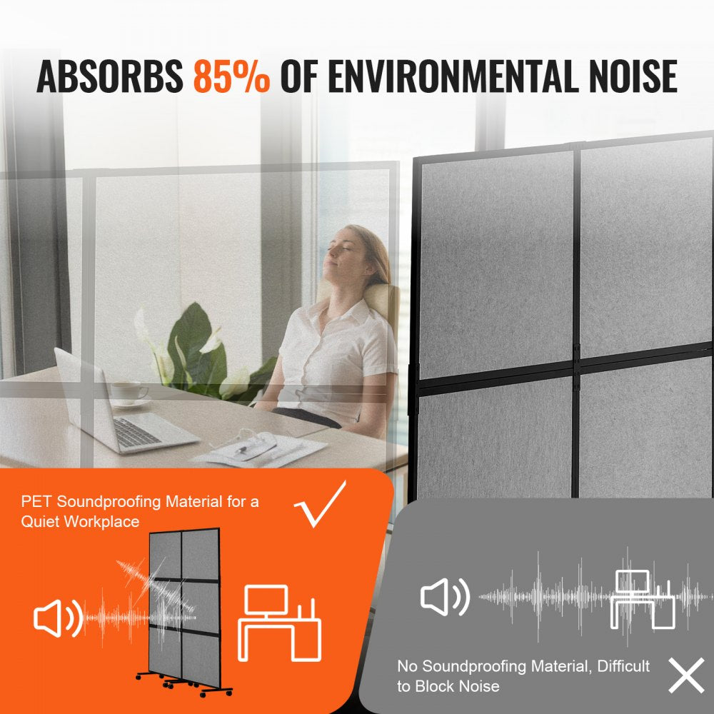 VEVOR Acoustic Room Divider Partition Panel Privacy Screen 2 Pack Medium Gray