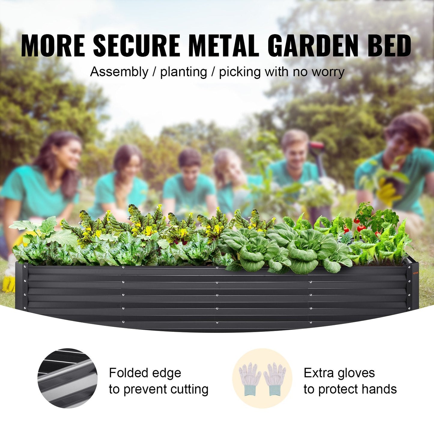 Galvanized Metal Garden Bed, 2.4 x 1.2 x 0.6 m Planter Box for Outdoor Planting