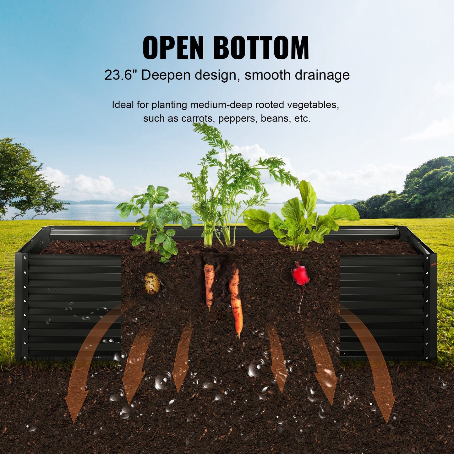 VEVOR Raised Garden Bed, 8 x 4 x 2 ft Galvanized Metal Planter Box, Outdoor Planting
