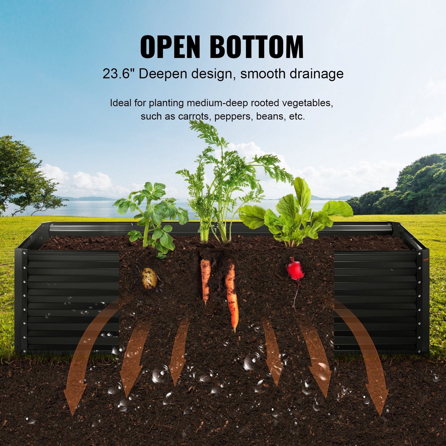 Galvanized Metal Garden Bed, 2.4 x 1.2 x 0.6 m Planter Box for Outdoor Planting