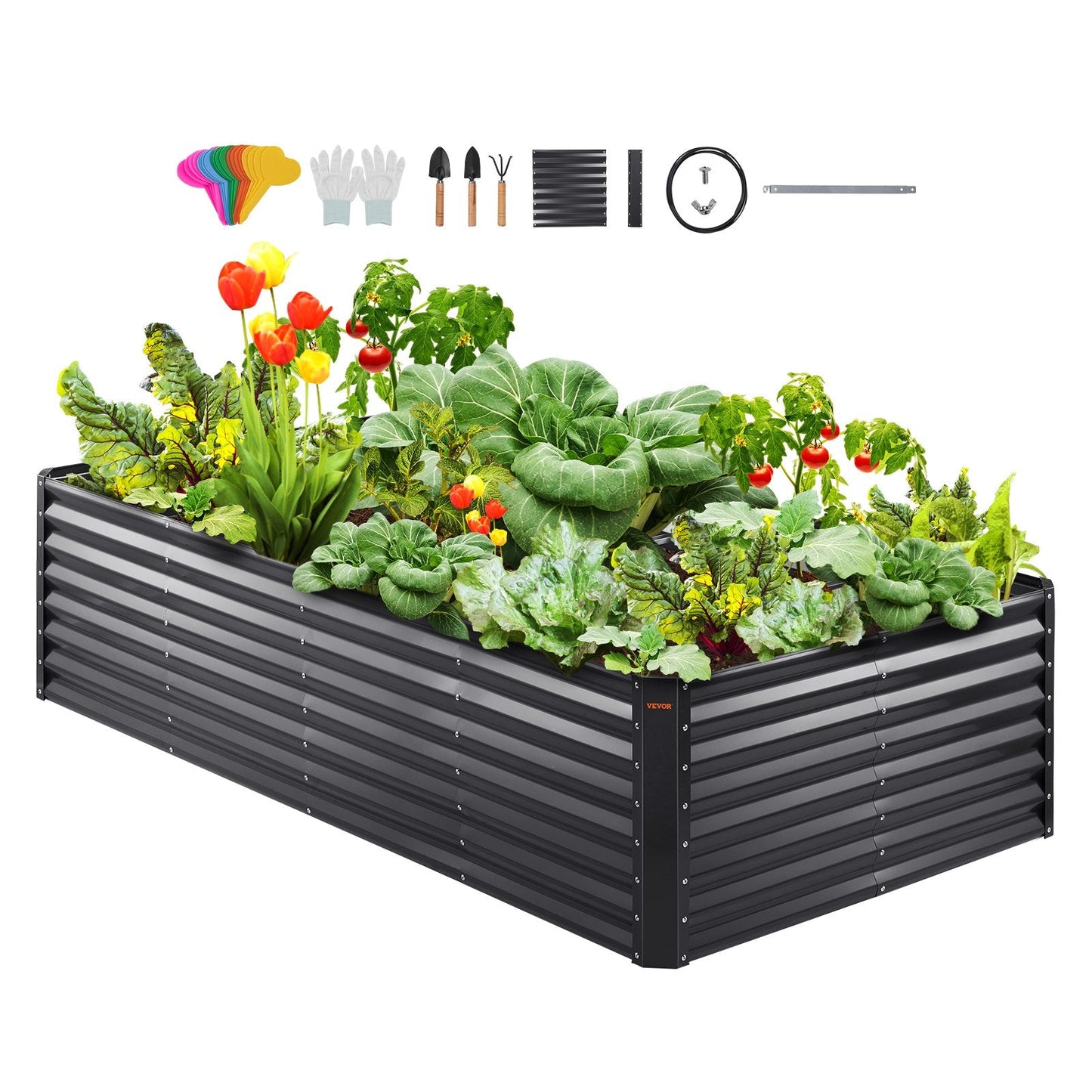 Galvanized Metal Garden Bed, 2.4 x 1.2 x 0.6 m Planter Box for Outdoor Planting