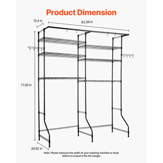 VEVOR Over Washer and Dryer Storage Shelf Two Row 6 Tiers Washer Rack Black
