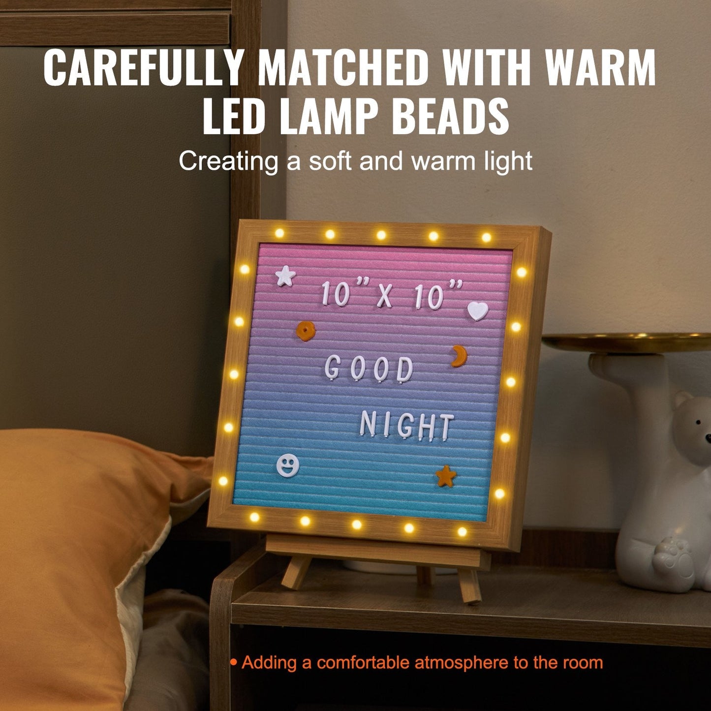 Gradient Felt Message Board with LED Lights, 0.25m, 510 Letters, Easel Stand