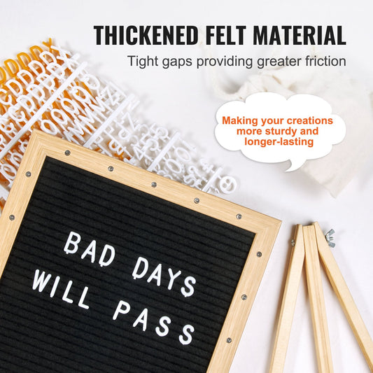 Black Felt Message Board with LED, 253x253 mm, Includes 510 Letters & Stand