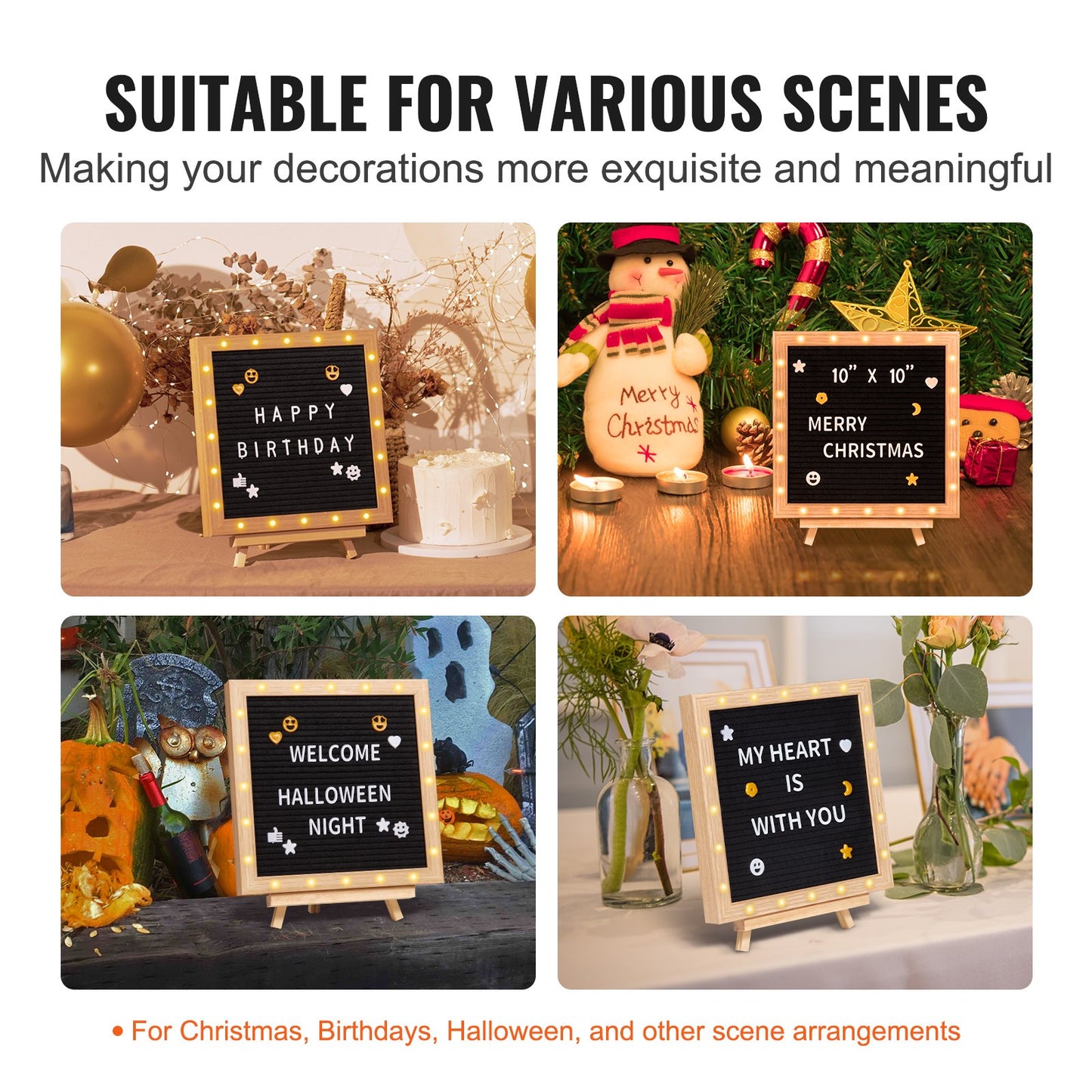 VEVOR Black Felt Letter Board, 253x253 mm Felt Message Board, Changeable Sign Boards