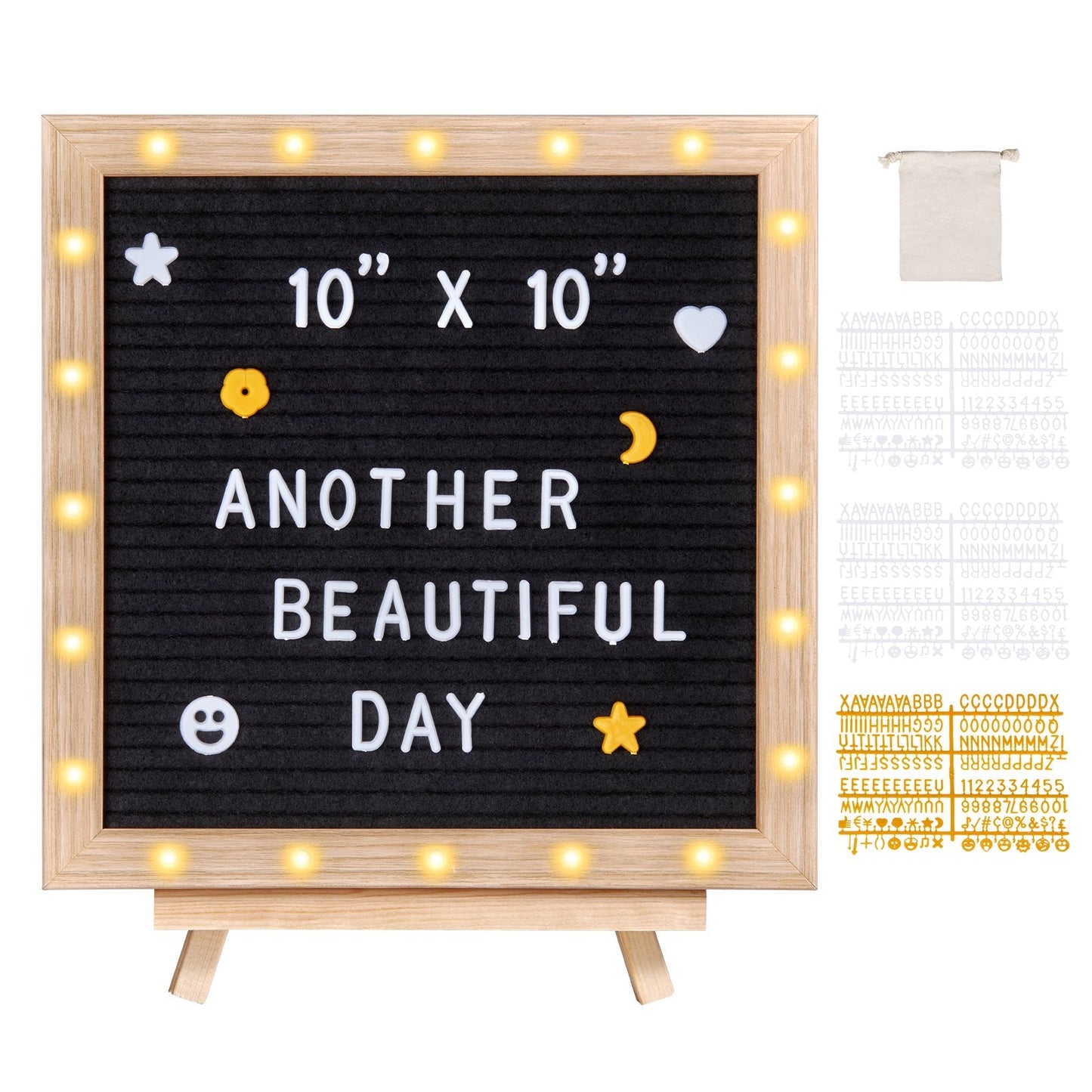 Black Felt Message Board with LED, 253x253 mm, Includes 510 Letters & Stand