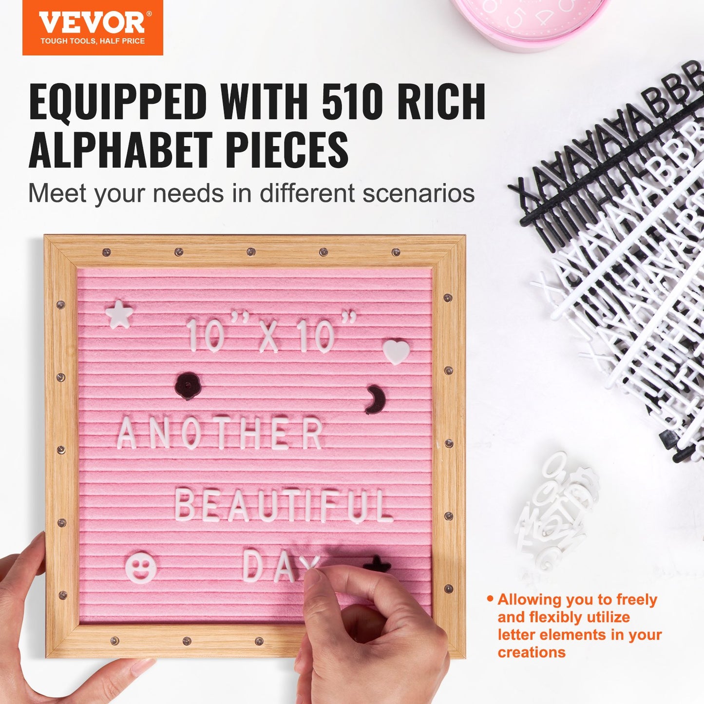 VEVOR Pink Felt Letter Board, 253x253 mm Felt Message Board, Changeable Sign Boards