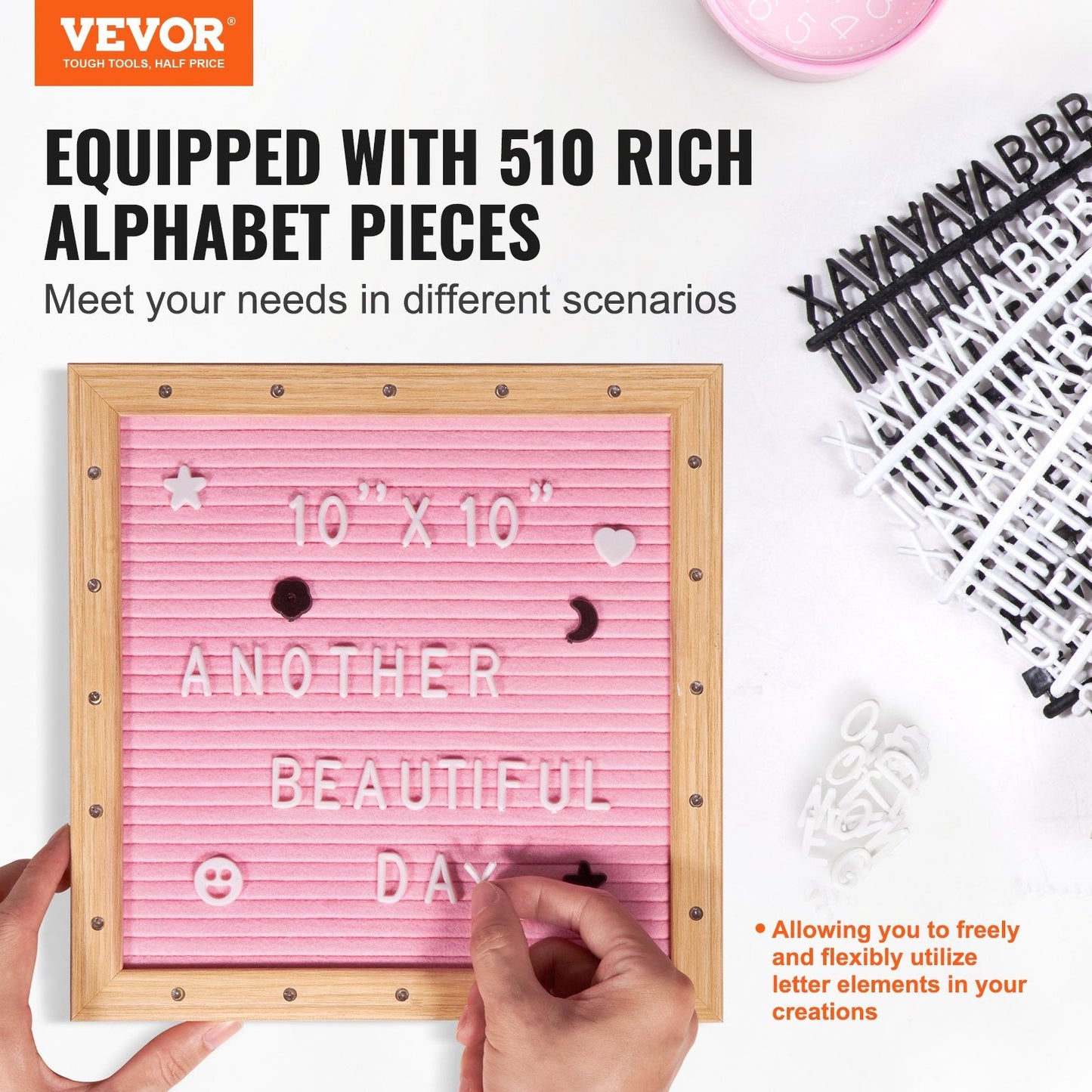 Pink Felt Message Board with LED Lights & 510 Letters - 0.25x0.25m