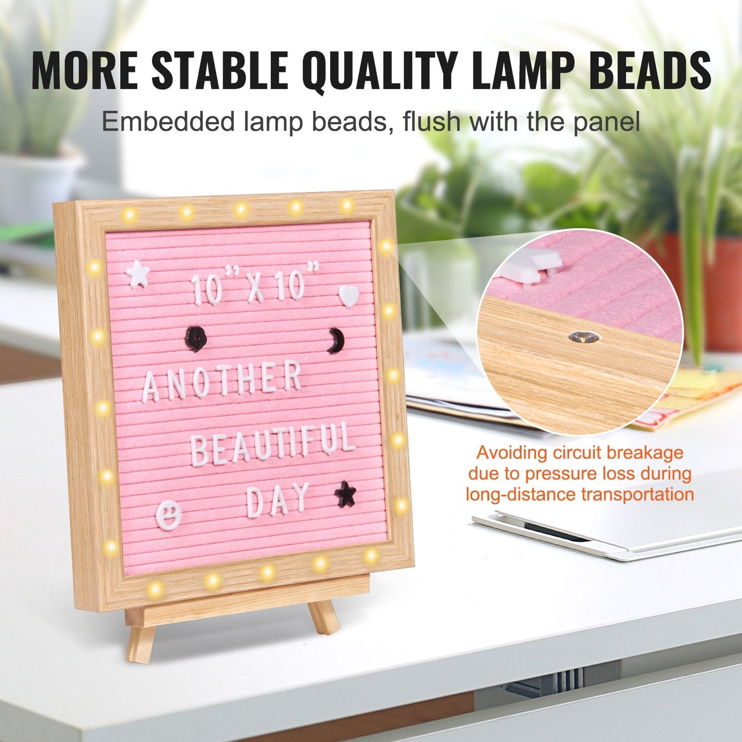 Pink Felt Message Board with LED Lights & 510 Letters - 0.25x0.25m