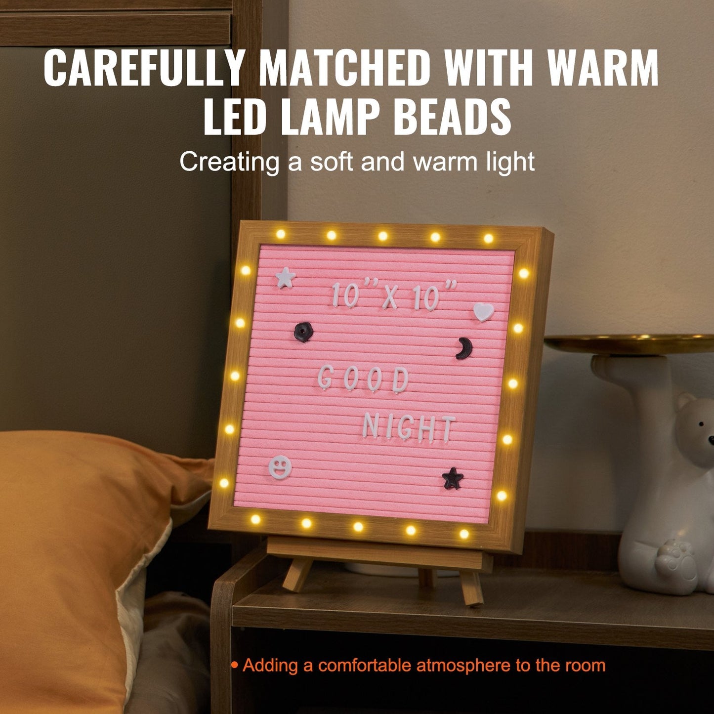 Pink Felt Message Board with LED Lights & 510 Letters - 0.25x0.25m