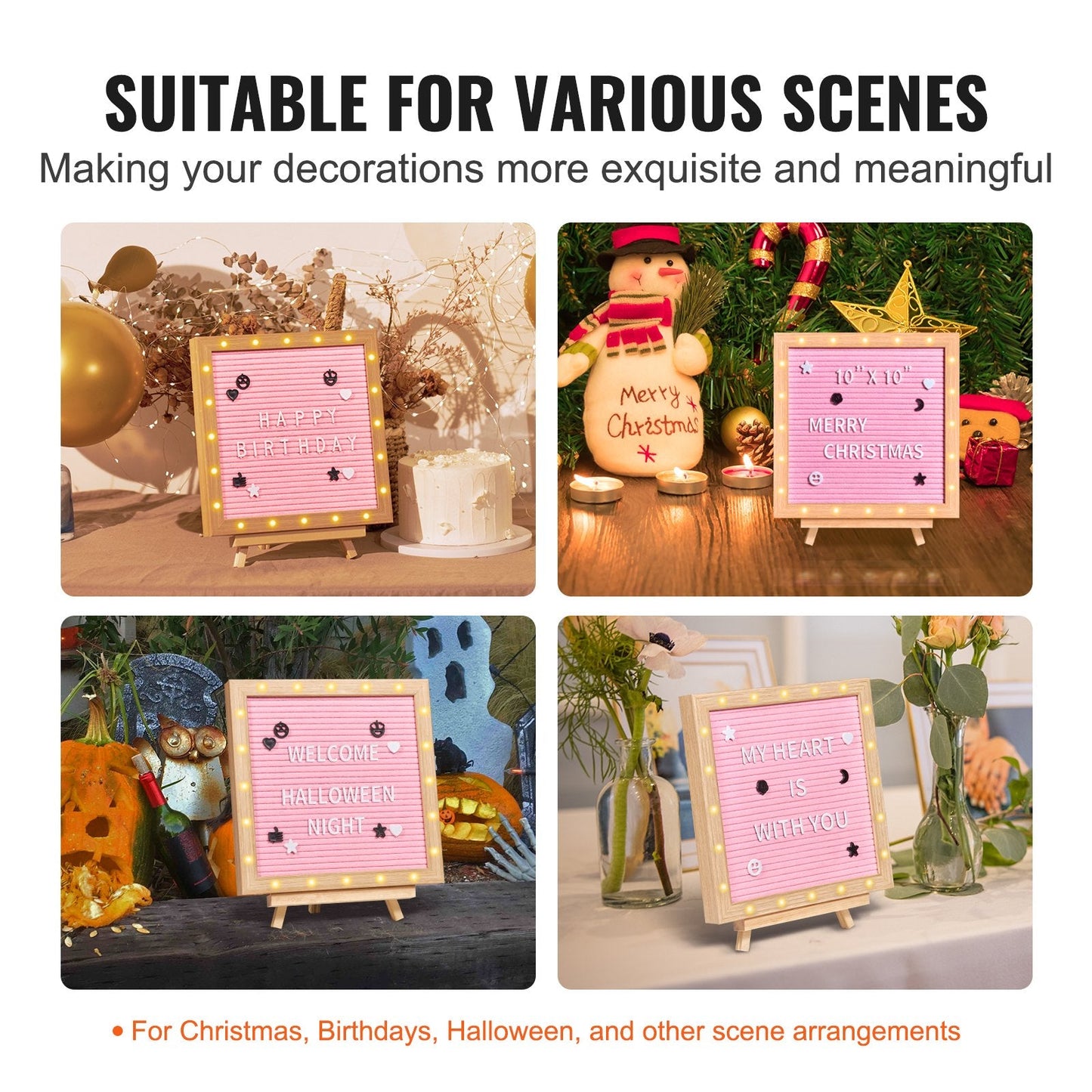 Pink Felt Message Board with LED Lights & 510 Letters - 0.25x0.25m