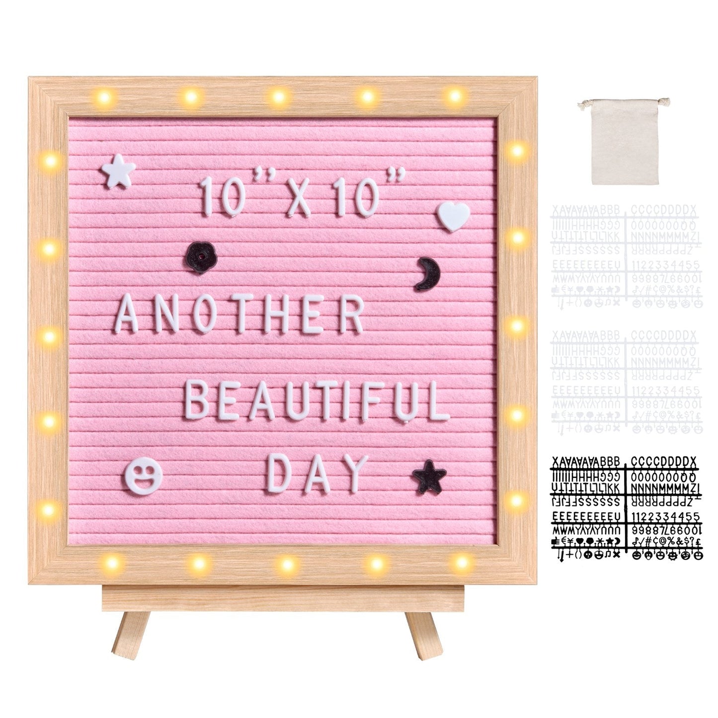 Pink Felt Message Board with LED Lights & 510 Letters - 0.25x0.25m