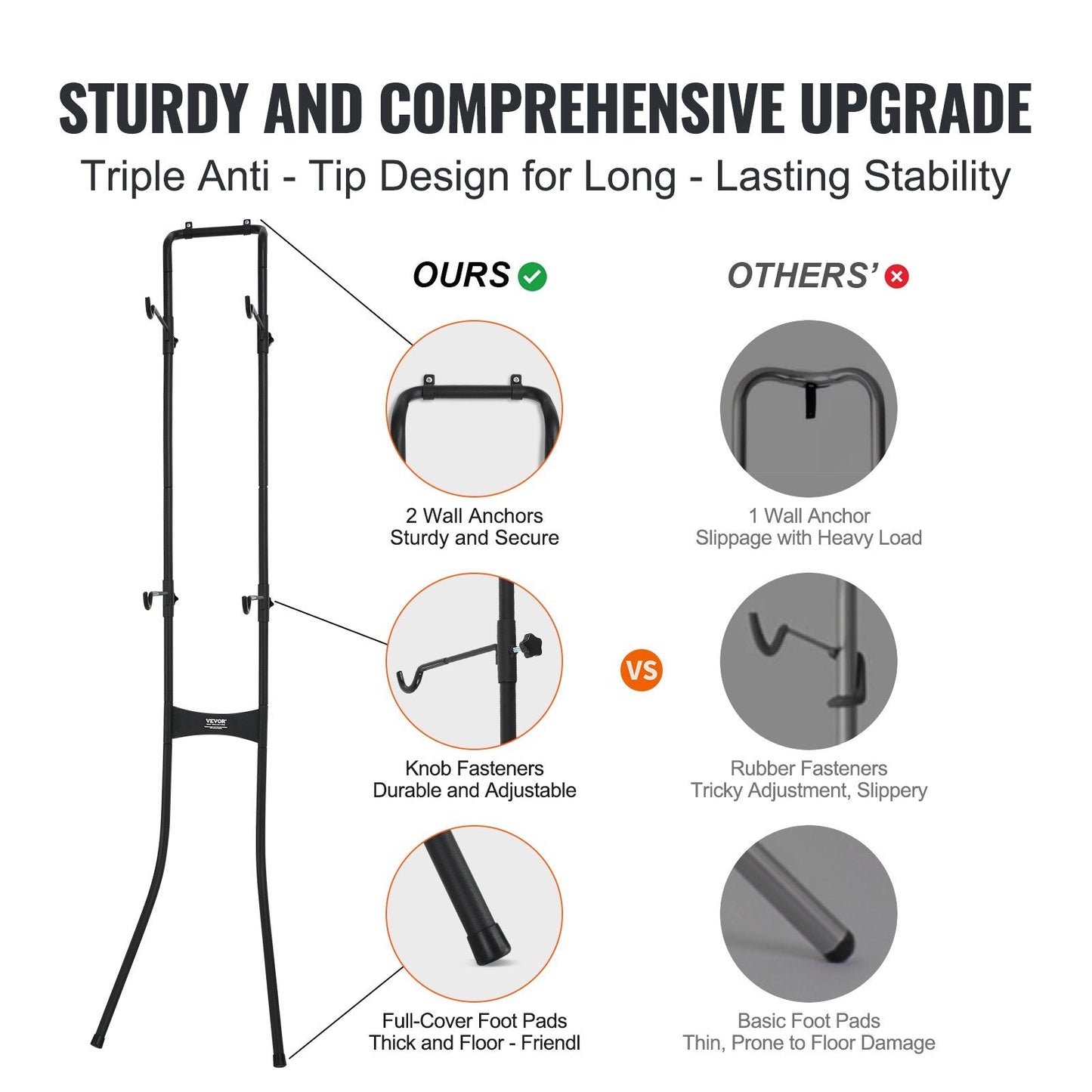 2-Bike Vertical Rack, Adjustable Free-Standing Storage for Garage or Indoors