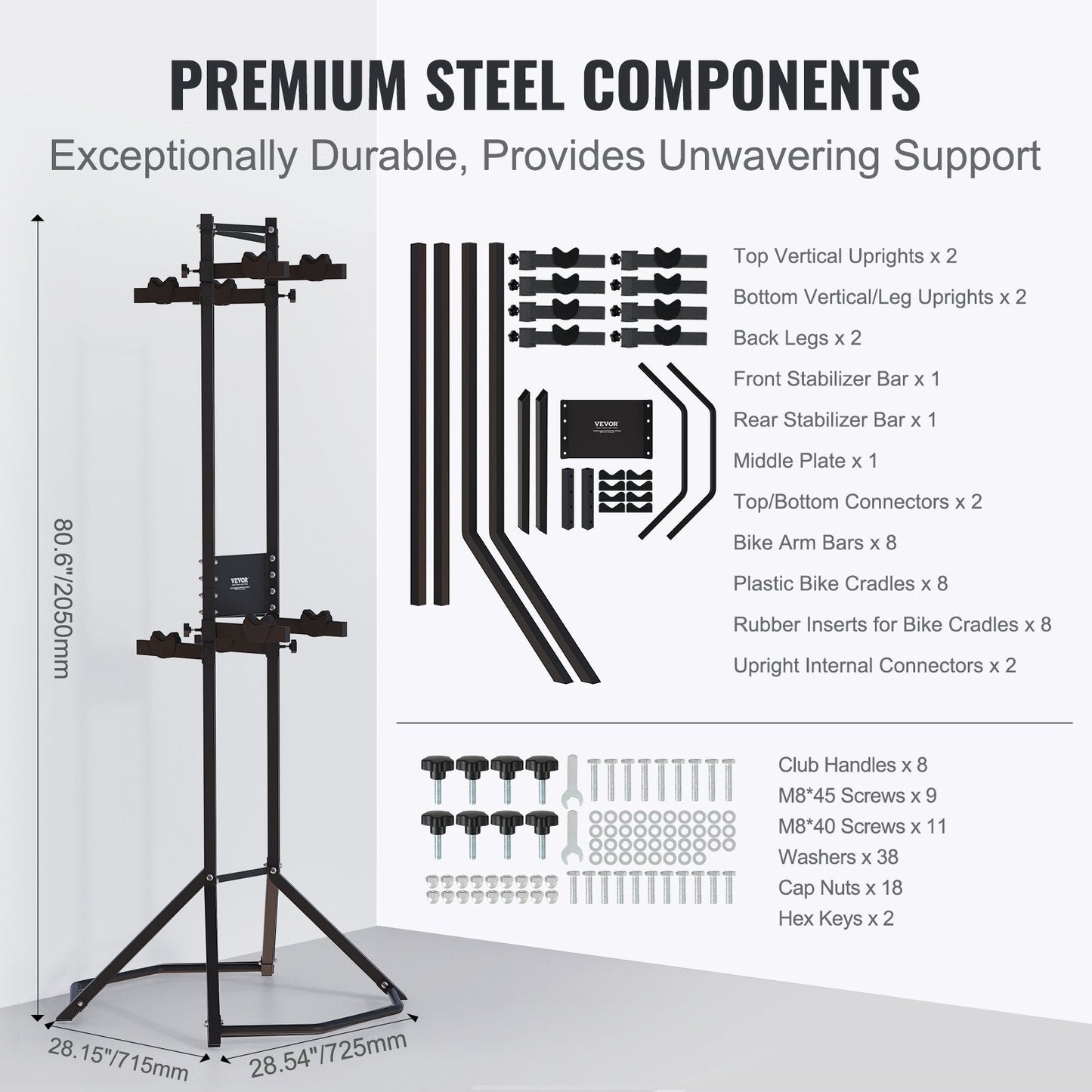 4-Bike Vertical Storage Rack, Adjustable Gravity Stand for Garage or Home Use