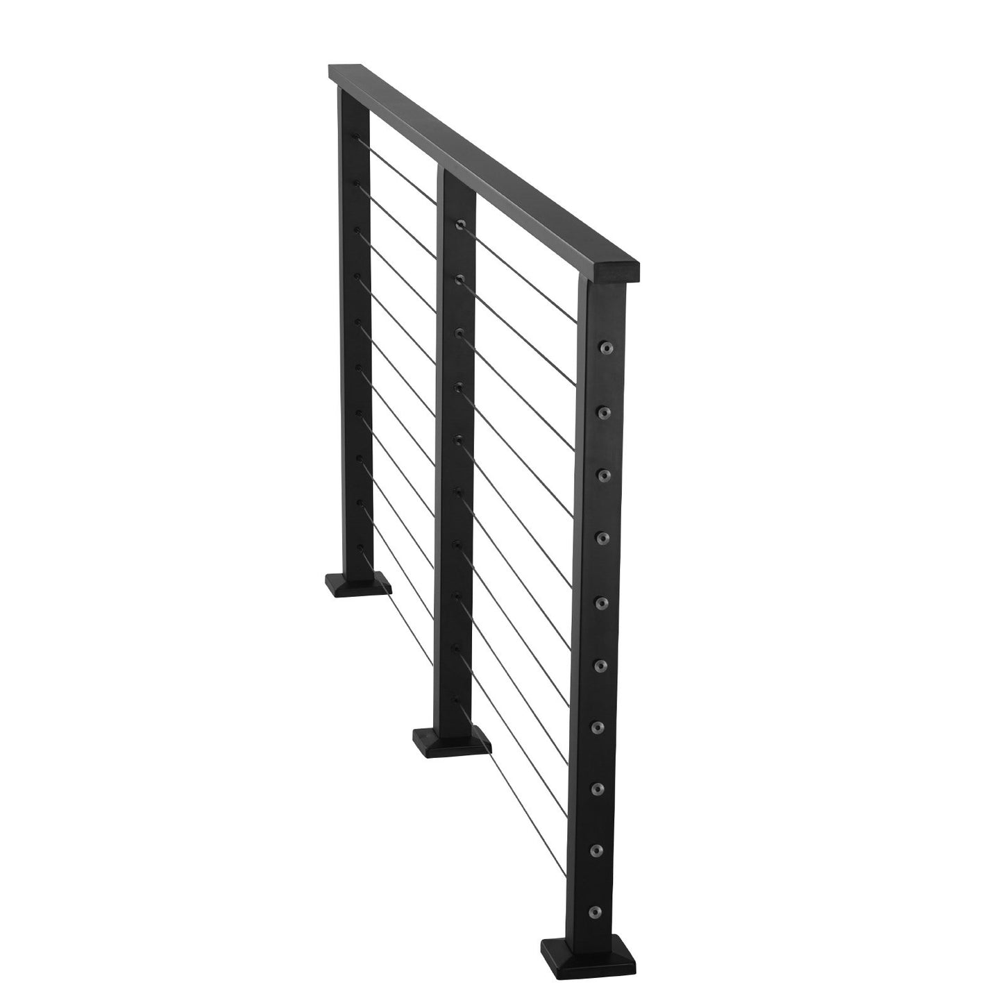 198 cm Complete Cable Railing Kit with Post, 89 cm Tall Matte Black Stainless Steel Handrail Cuttable for Outdoor/Indoor Steps, Level Hole Drilled Railing Posts System for Stairs,Deck,Balcony