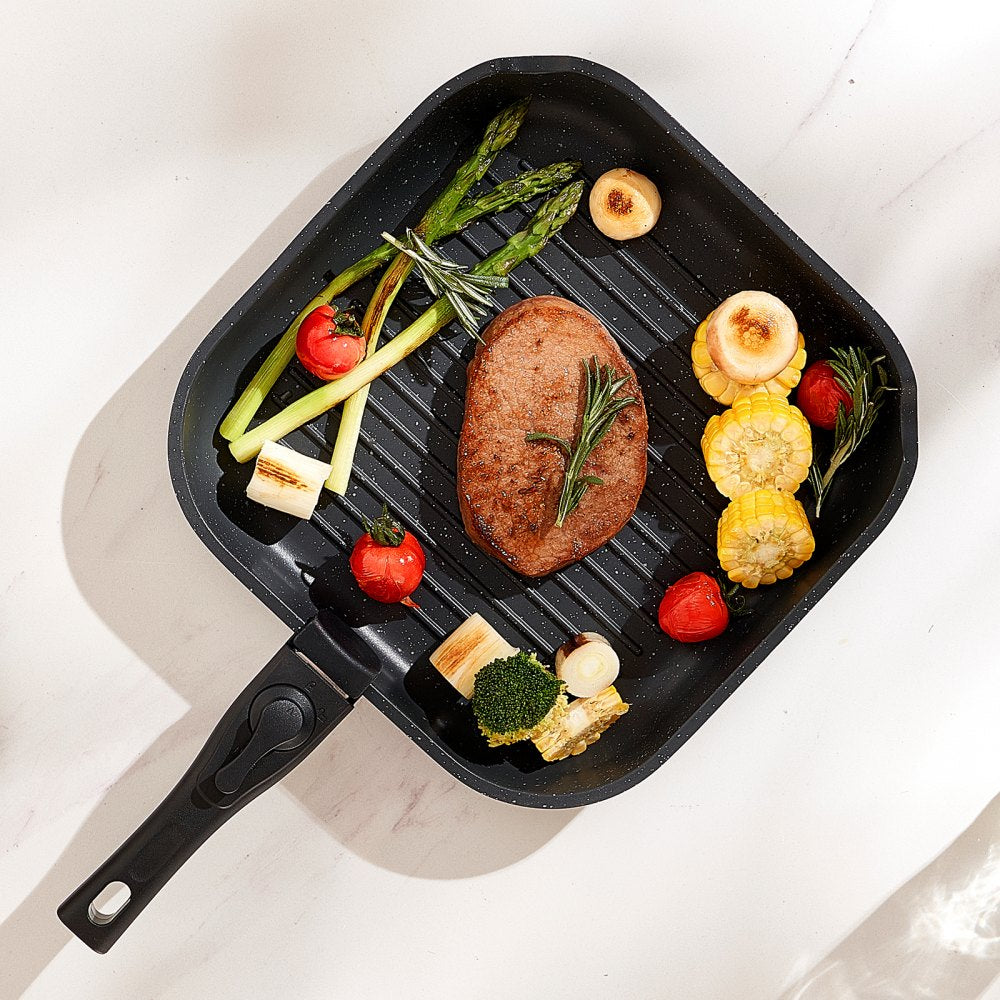 VEVOR 17 Piece Pots and Pans Set Granite Nonstick Kitchen Cookware Black