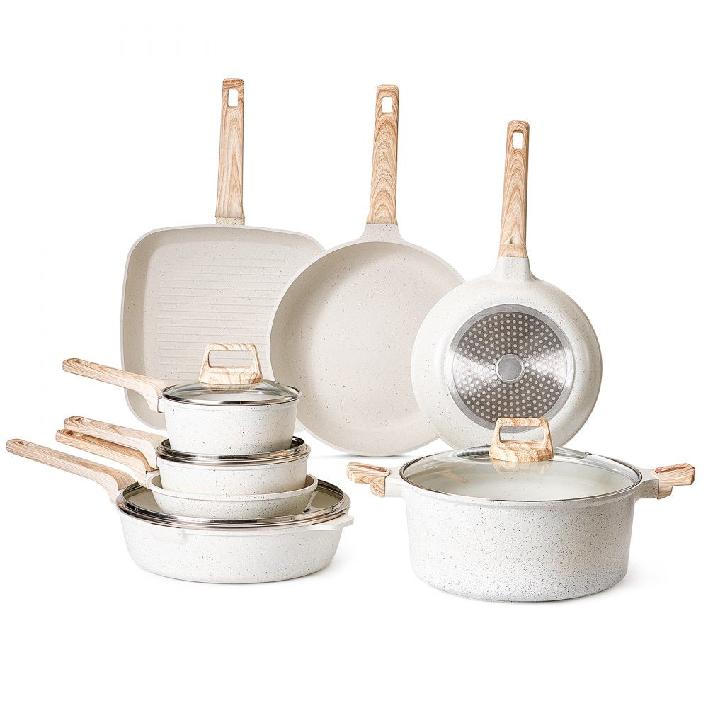 VEVOR 19 Piece Pots and Pans Set Granite Nonstick Kitchen Cookware White