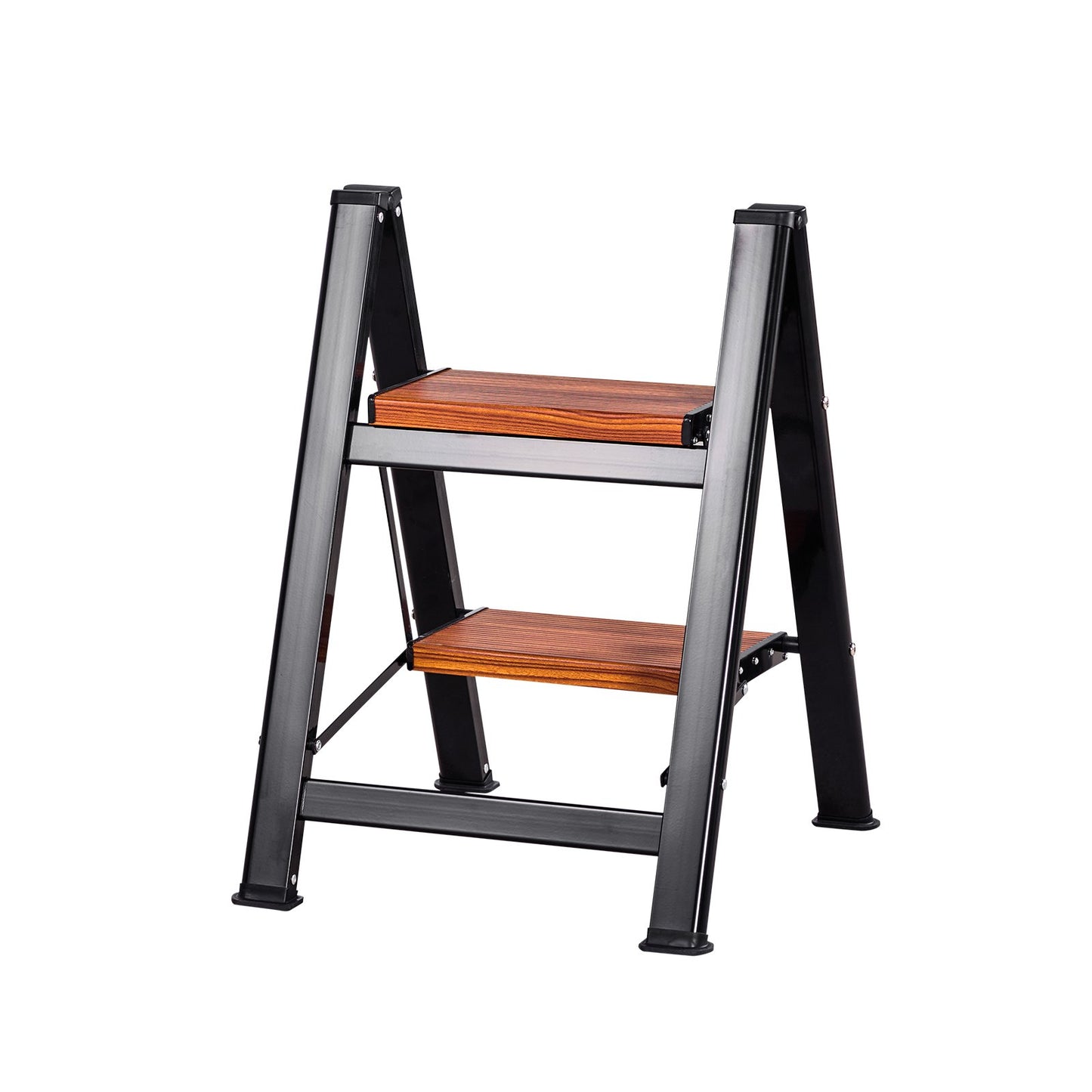 2 Step Ladder, Folding Step Stool with Wide Anti-Slip Pedal and Comfort Handgrip, Lightweight 150 kg Capacity Portable Aluminum Plant Support, Multi-Use for Adults, Home Repairing, Cleaning