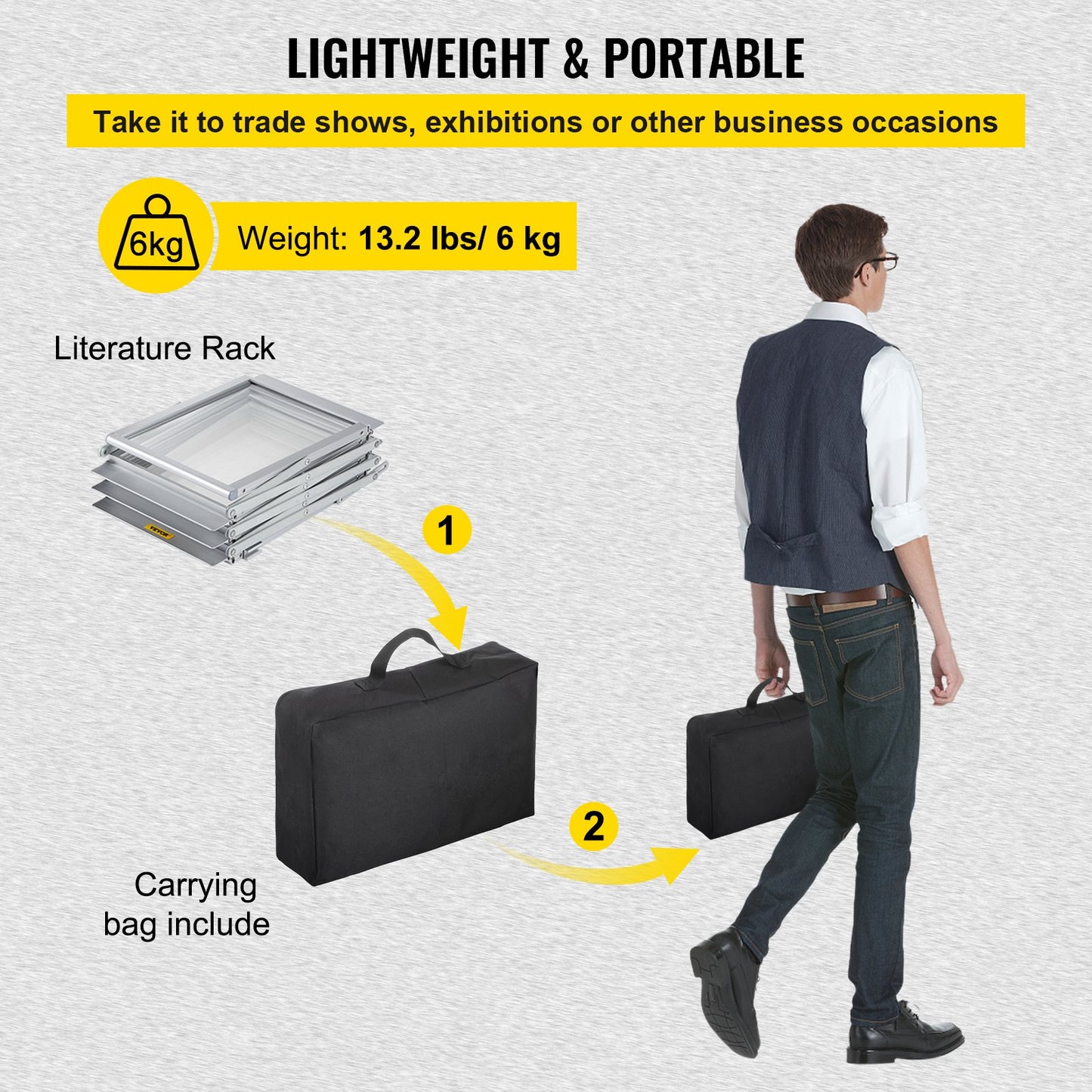 VEVOR Literature Rack, 6 Pockets, Pop up Aluminum Magazine Rack, Lightweight Catalog
