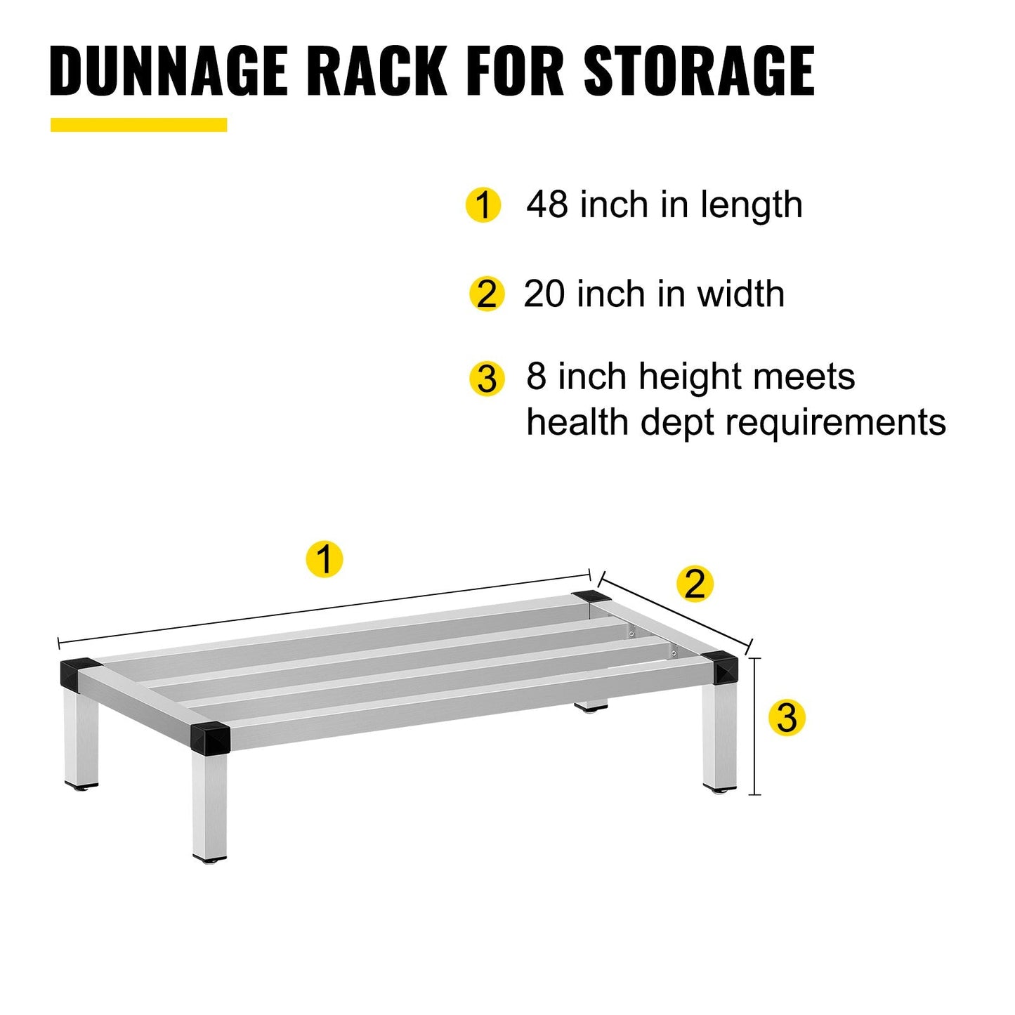 Aluminum Dunnage Rack, 122x51 cm, 680 kg Capacity, Commercial Floor Shelf