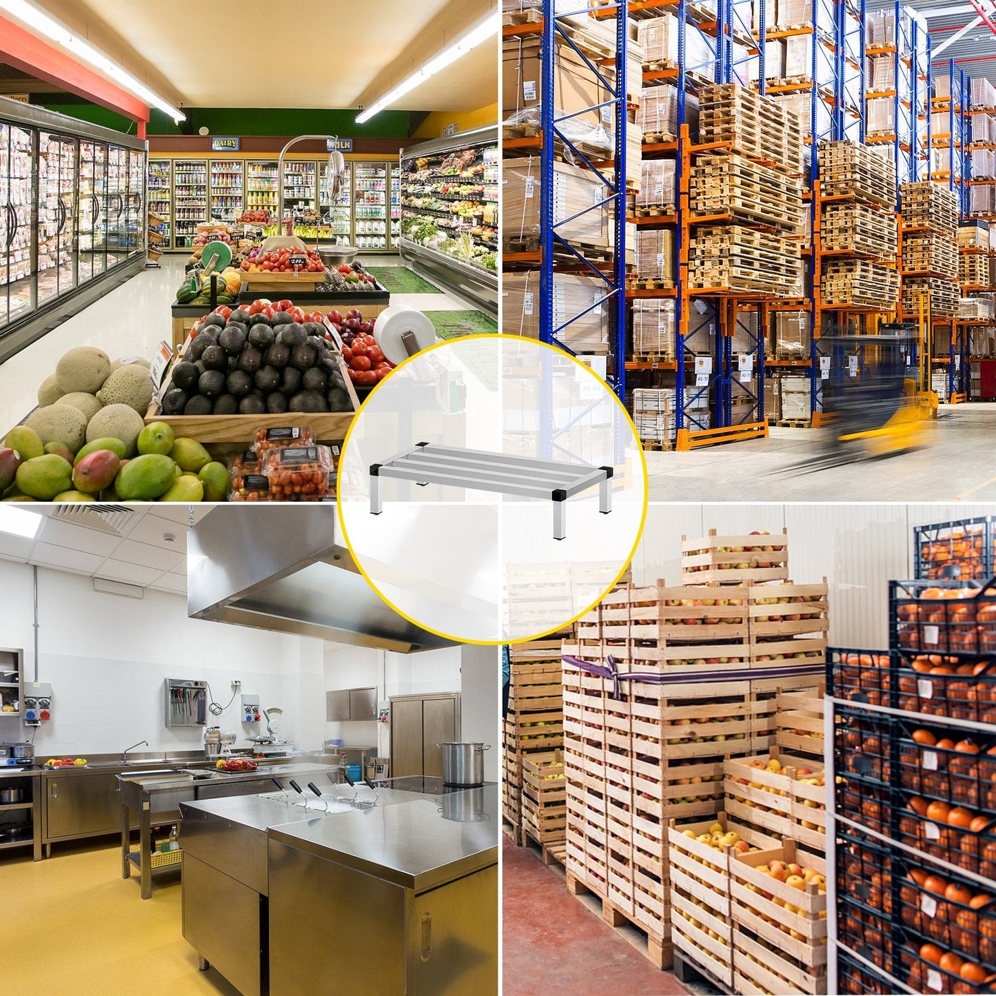 Aluminum Dunnage Rack, 122x51 cm, 680 kg Capacity, Commercial Floor Shelf