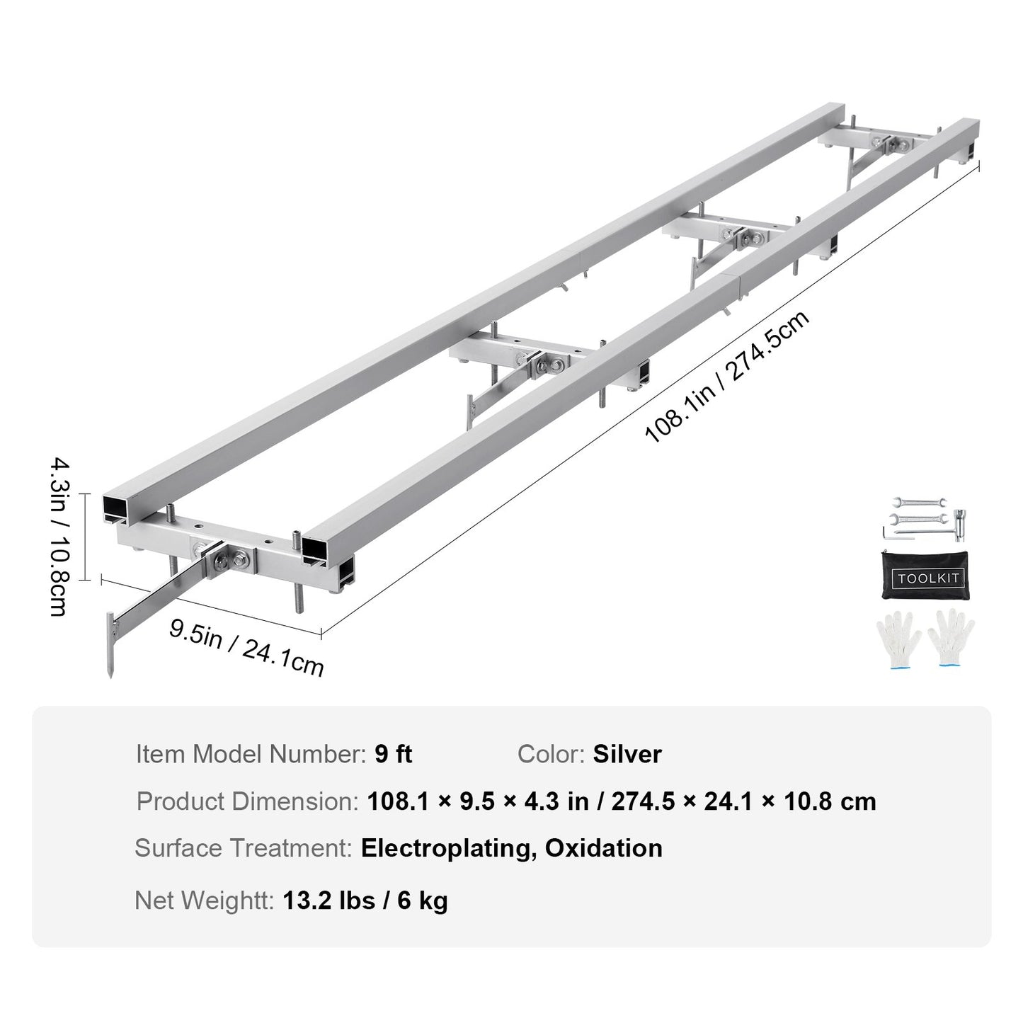 VEVOR Rail Mill Guide System, 9 ft Milling Guide, 4 Crossbar Kits Chainsaw Mill