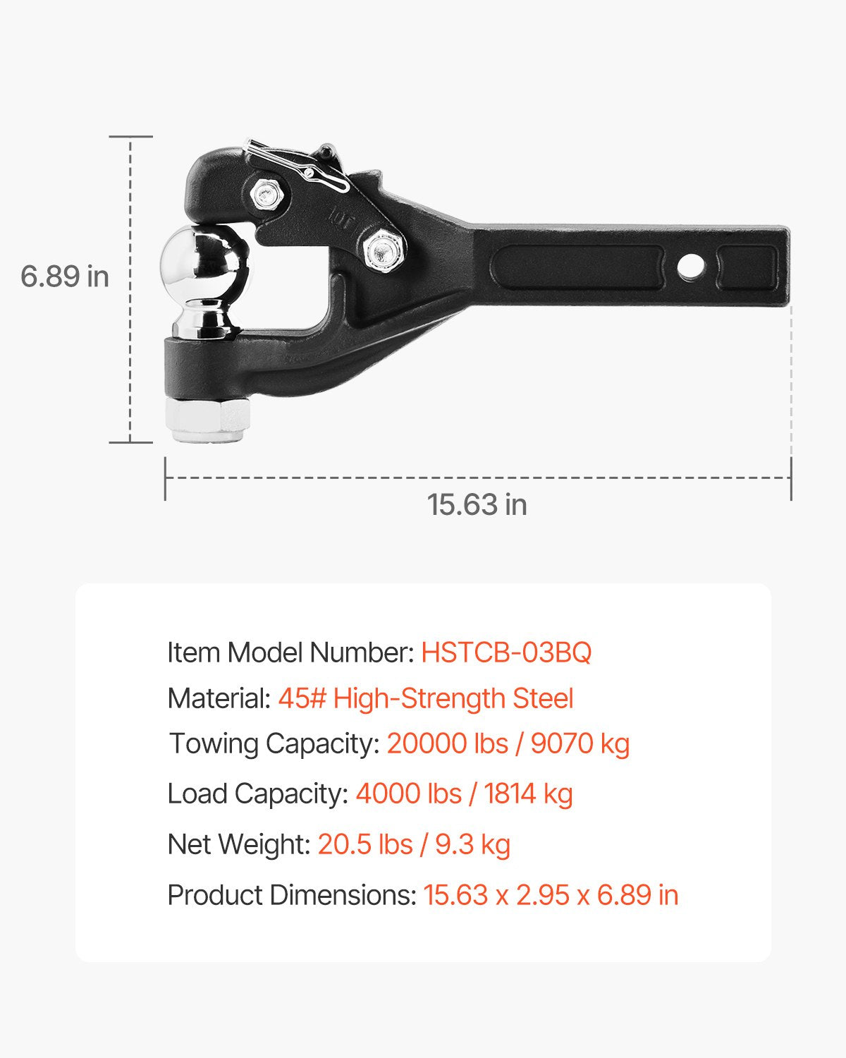 VEVOR Pintle Hitch 2" Receiver Hook for 2.5 to 3-inch Lunette Ring 20000 lbs