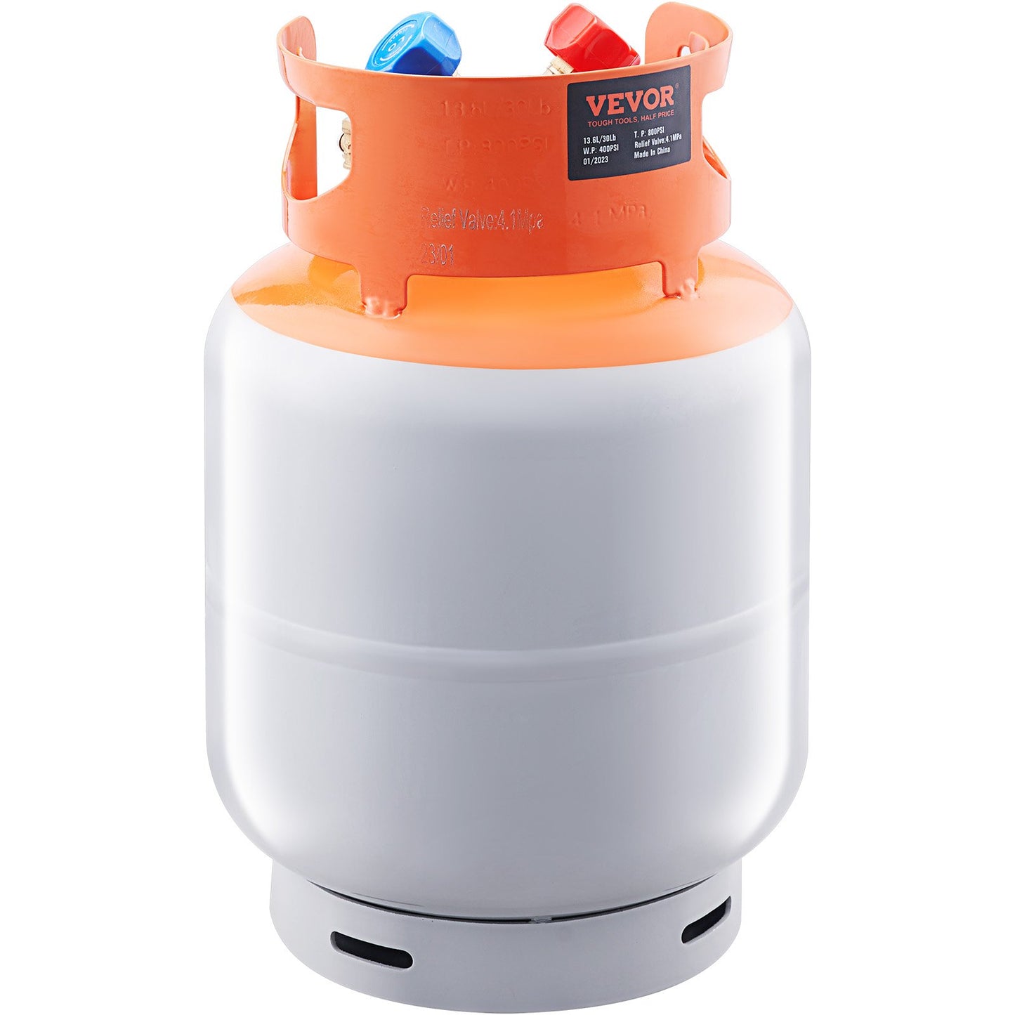 Refrigerant Recovery Tank, 50 LBS Capacity, 400 psi Portable Cylinder Tank with Y-Valve for Liquid/Vapor, High-sealing Recovery Can for R22/R134A/R410A, Orange+Gray