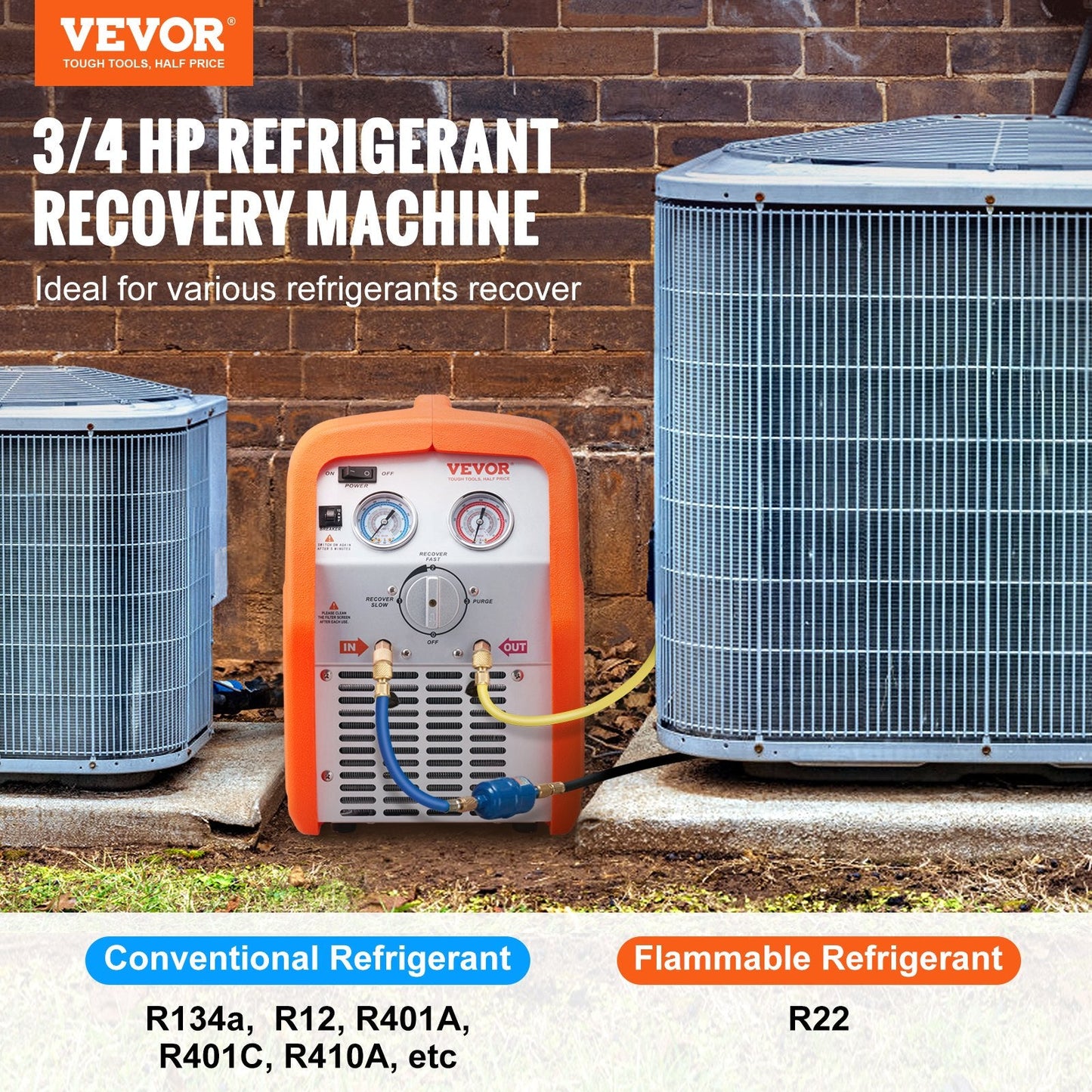 Portable 3/4 HP Refrigerant Recovery Unit with Precision Gauge and Self-Cleaning