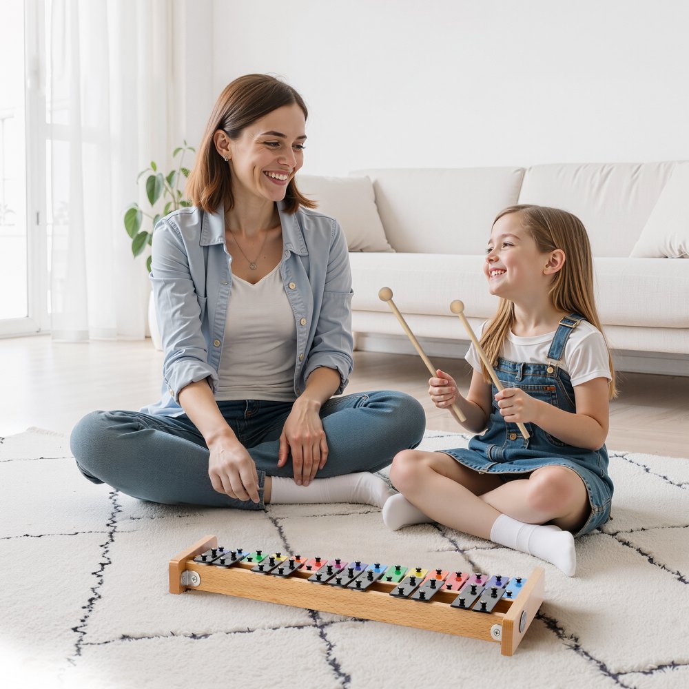 Glockenspiel Xylophone, 27 Notes, Professional Xylophone Percussion Instrument, with Colorful Metal Keys, Includes 4 Mallets, Carrying Bag, Beginner Musical Instrument Kit for Adults and Kids