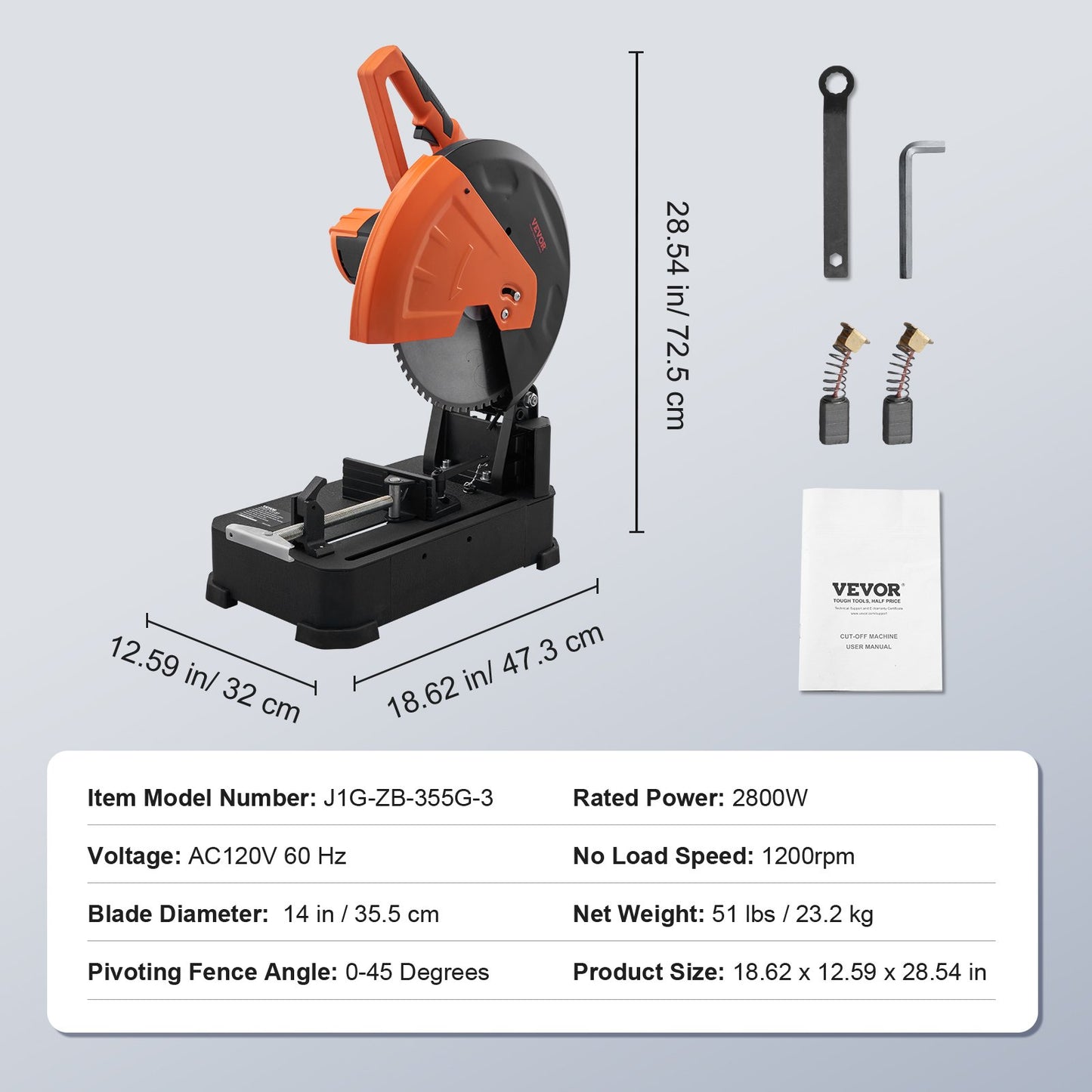 VEVOR Chop Saw, 14"/355mm Blade Diameter Cut Off Saw, 2800W 1200RPM Steel Cutting