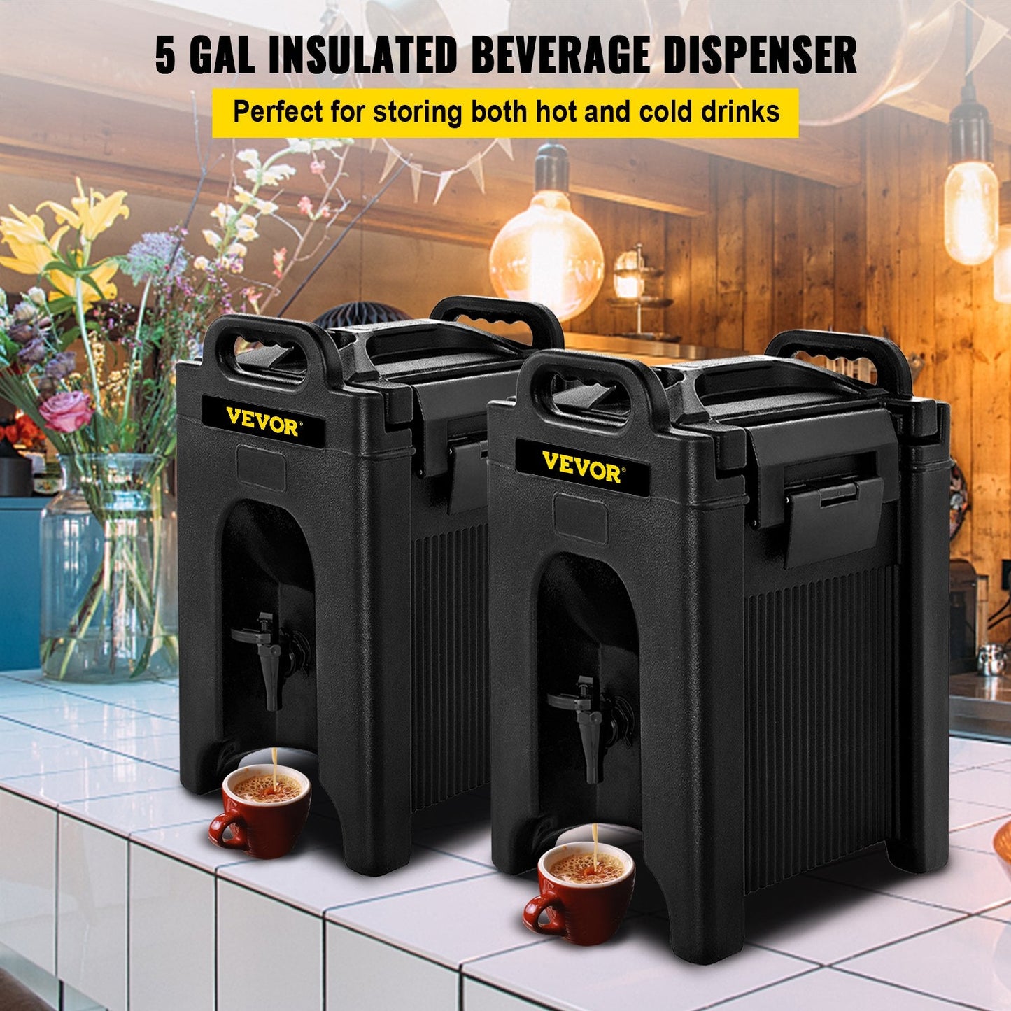 10-Gallon Insulated Hot & Cold Beverage Dispenser Set, Leak-Proof, Black