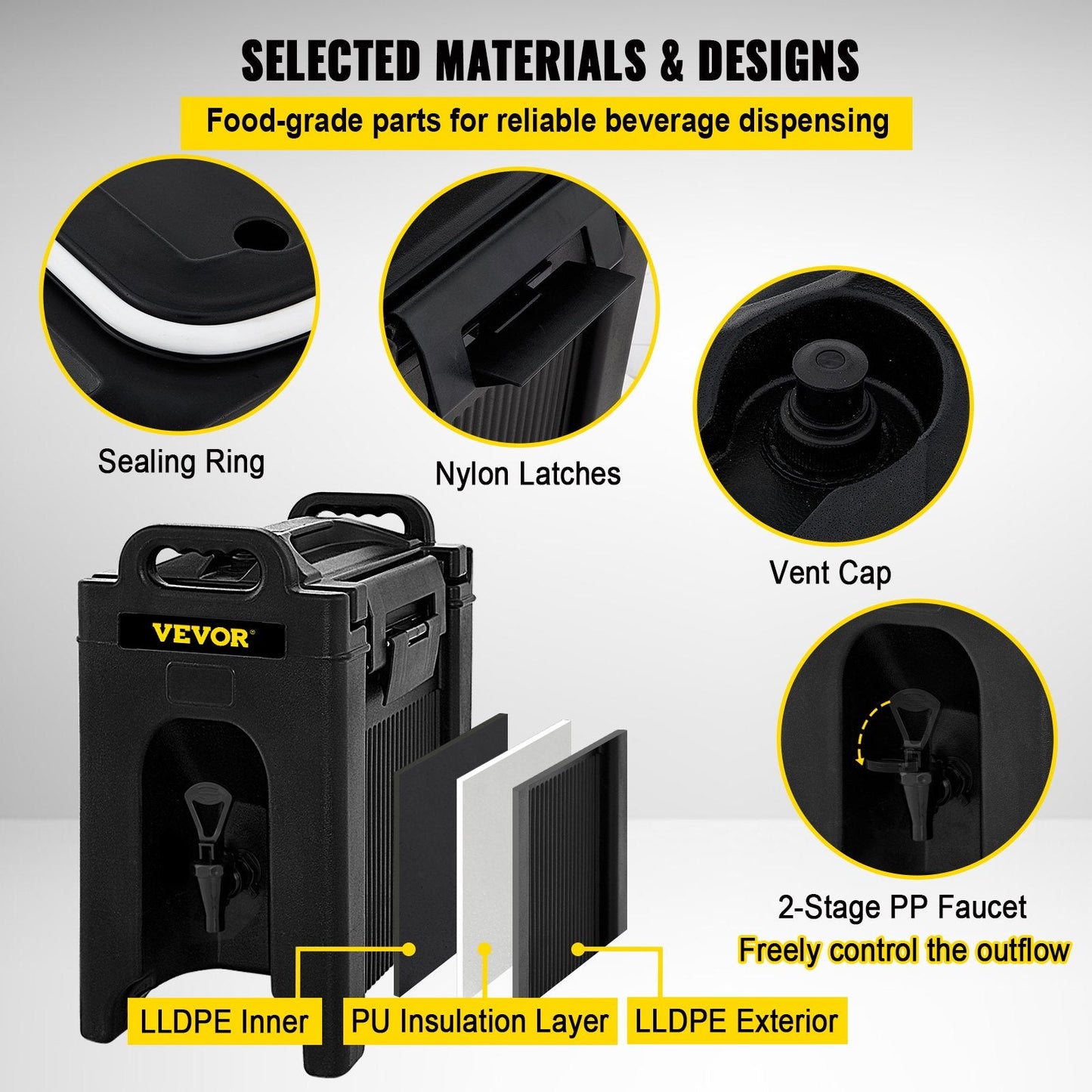 10-Gallon Insulated Hot & Cold Beverage Dispenser Set, Leak-Proof, Black