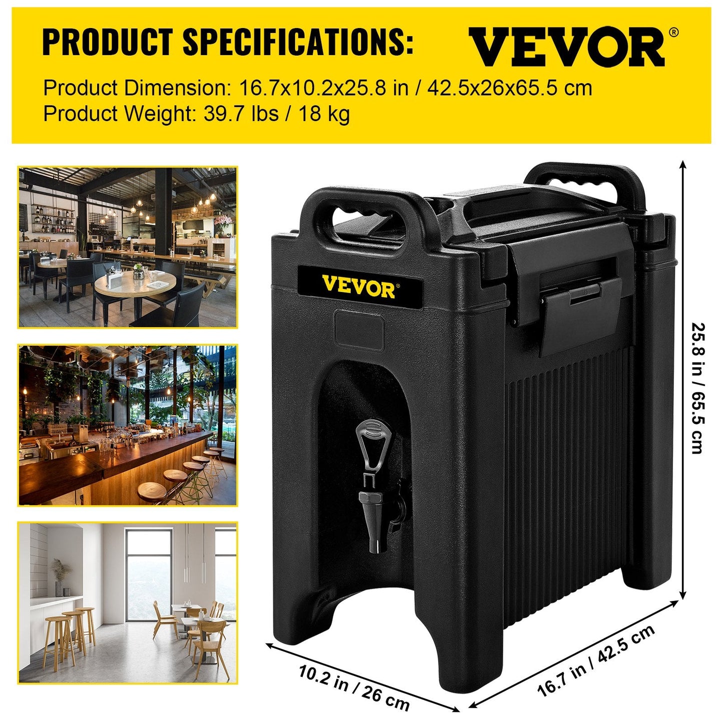 10-Gallon Insulated Hot & Cold Beverage Dispenser Set, Leak-Proof, Black